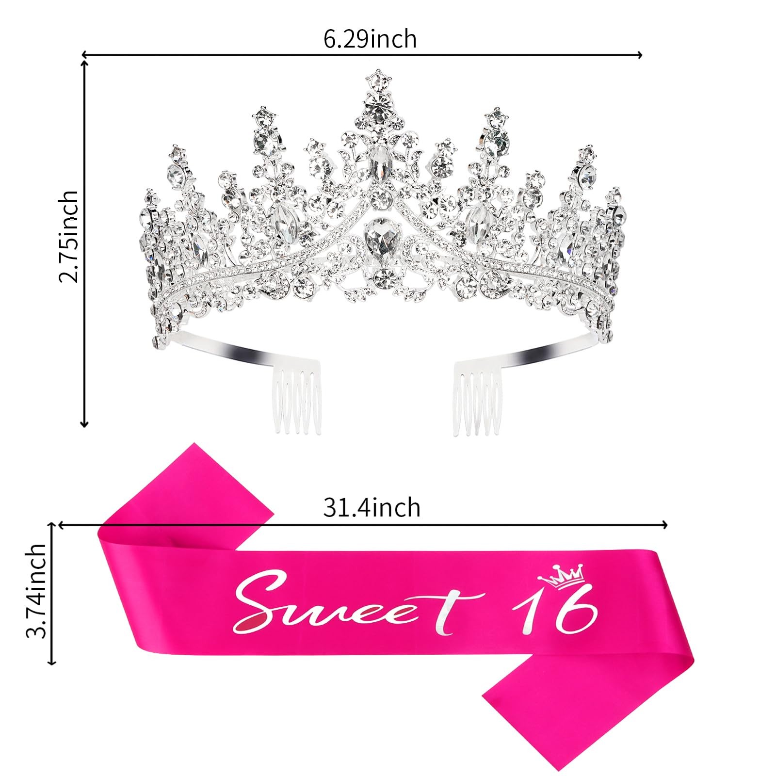 Casoty 16th Birthday Sash and Tiara Set for Girls – Sweet 16 Decorations With…