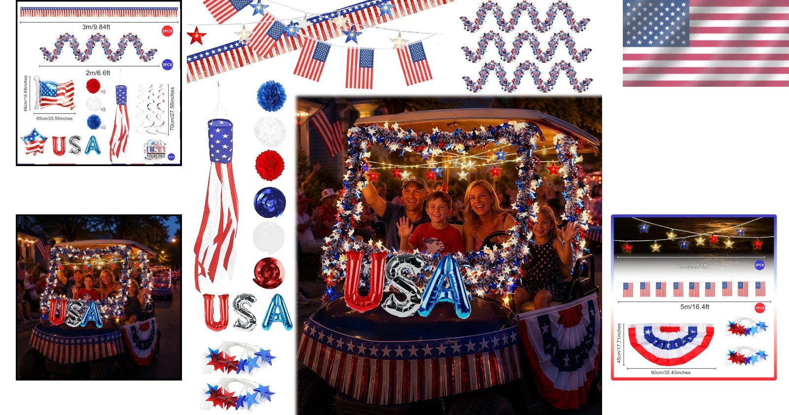 74 PCS Lighted 4th of July Golf Cart Decorations Kit with LED Star String Lig…
