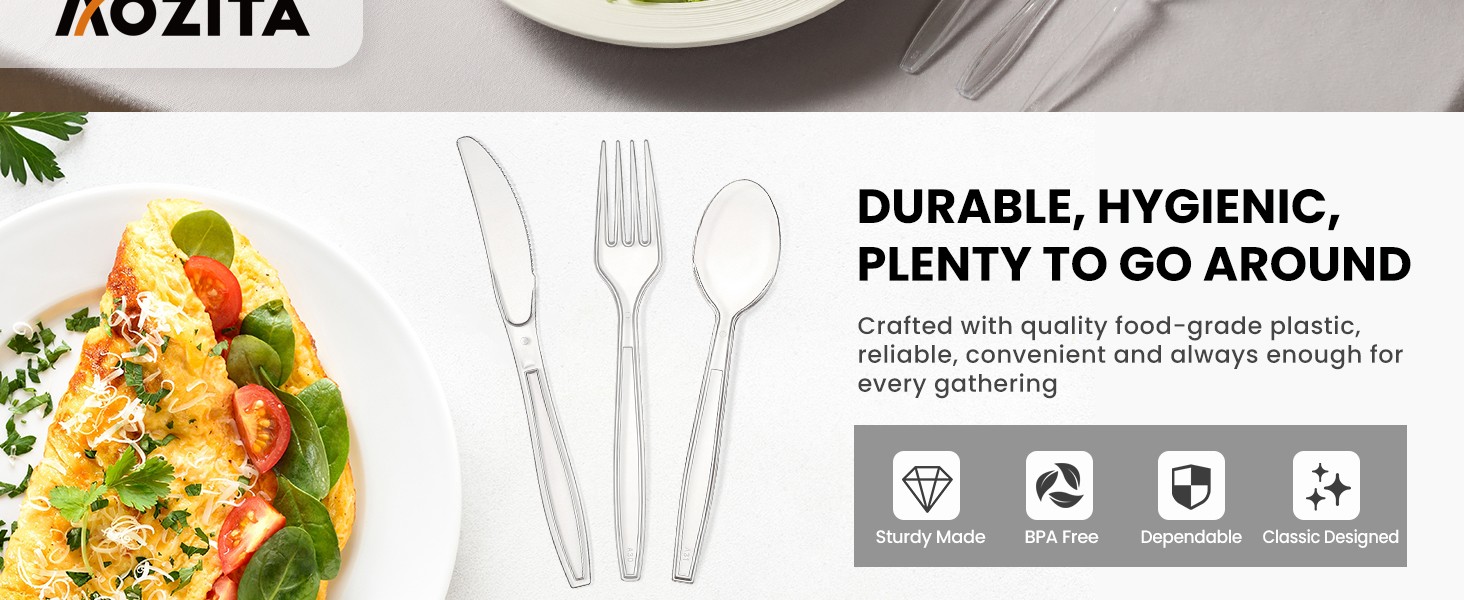 400 Count Heavy Duty Plastic Silverware, BPA-Free, Clear Plastic Cutlery Set,