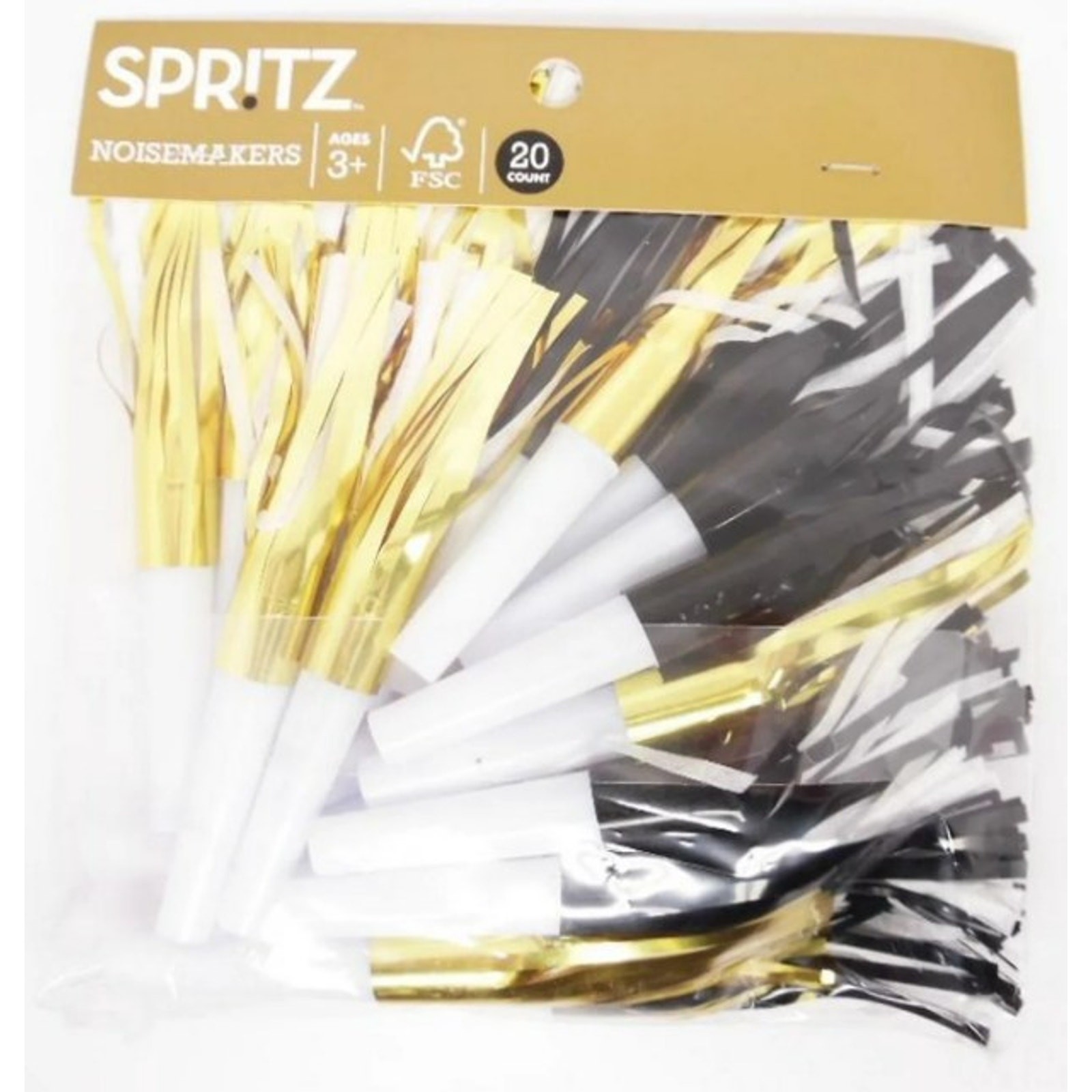 60 Spritz Noisemakers Party Favors Black and Gold Blowers (3) 20ct packages