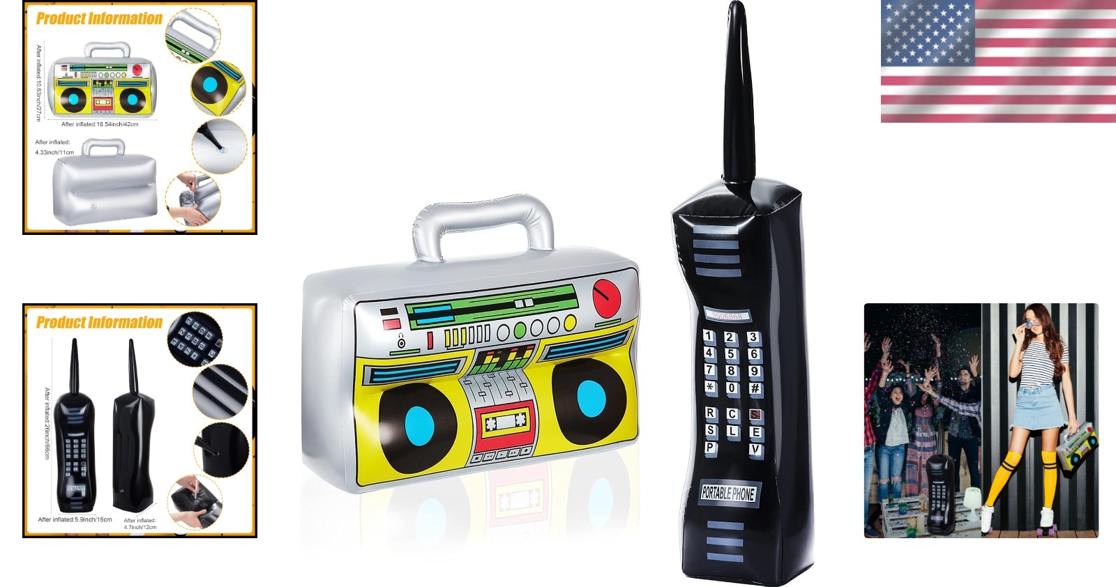 Retro Inflatable Boombox & Cell Phone Props – Ideal for Halloween & Photo Booths