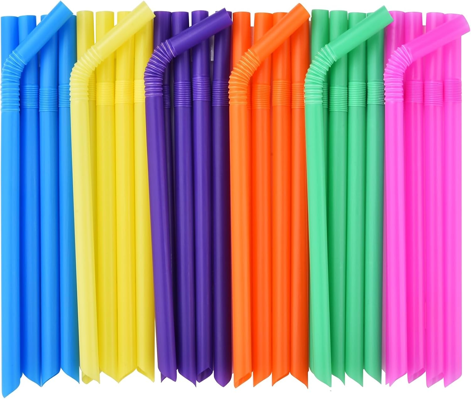 ALINK 100 PCS Jumbo Plastic Boba Straws – Extra Wide Bendy Colorful Disposable F