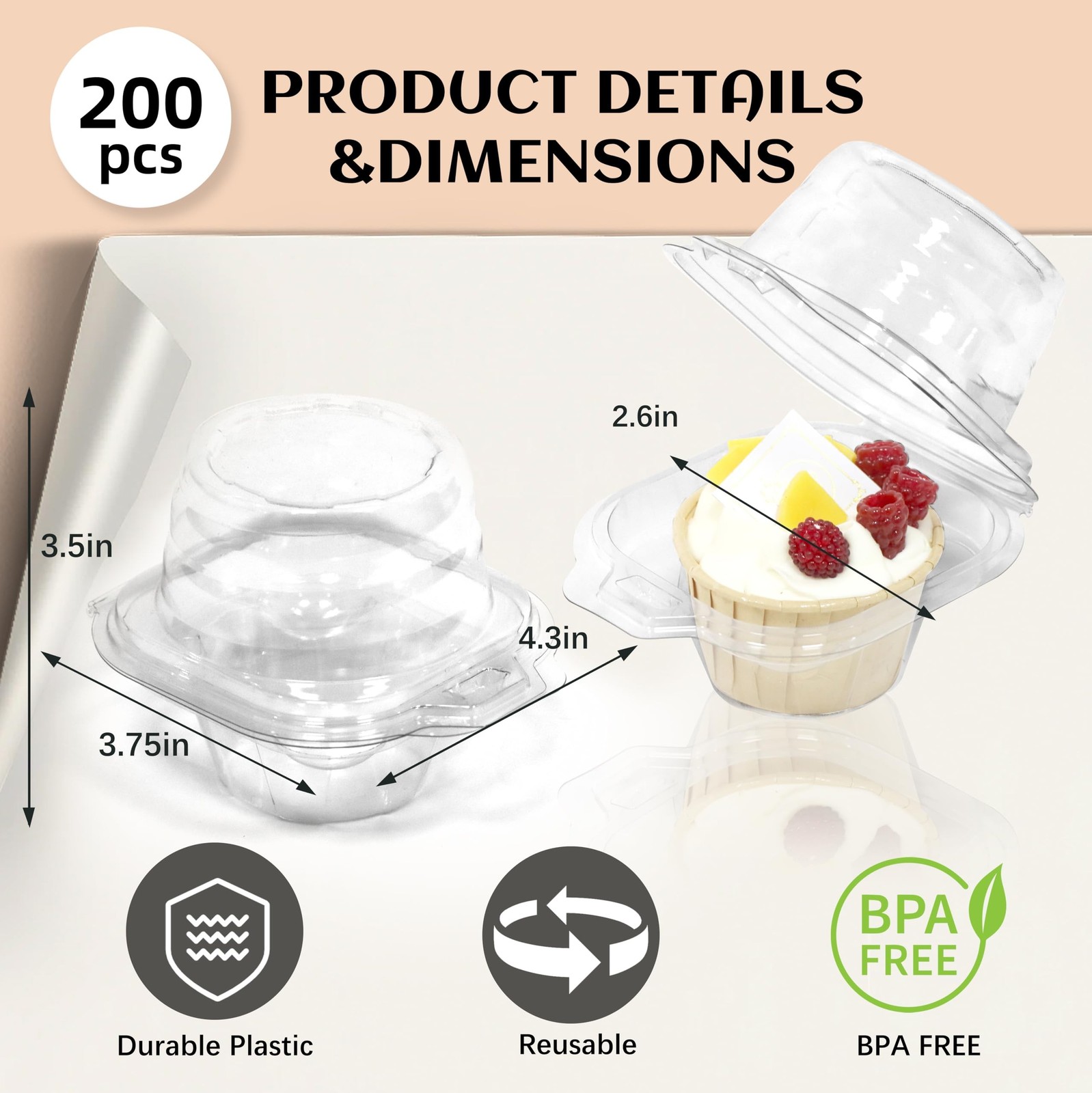 50 Pack Individual Cupcake Containers, Plastic Cupcake Boxes with Lids, Stack…