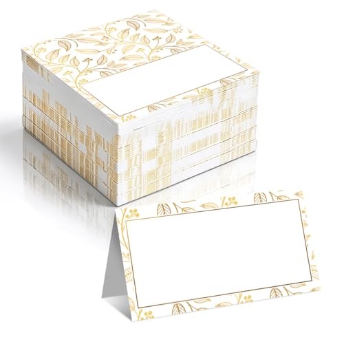 100Pcs Gold Leaf Name Place Cards for Table Setting | Gold Place Cards