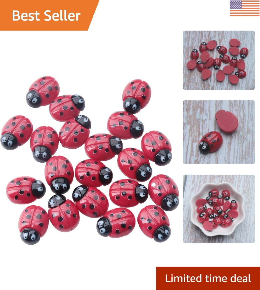Cute Ladybug Flatback Ornaments – 20 Pcs Resin for Hair Clips & Scrapbooking