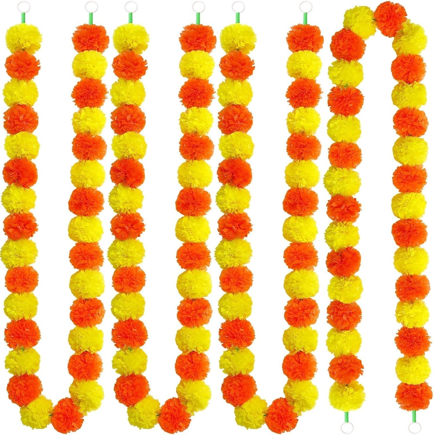 12 PCS Marigold Garland, 5 Feet Artificial Marigold Flowers Garland Bulk Diwali