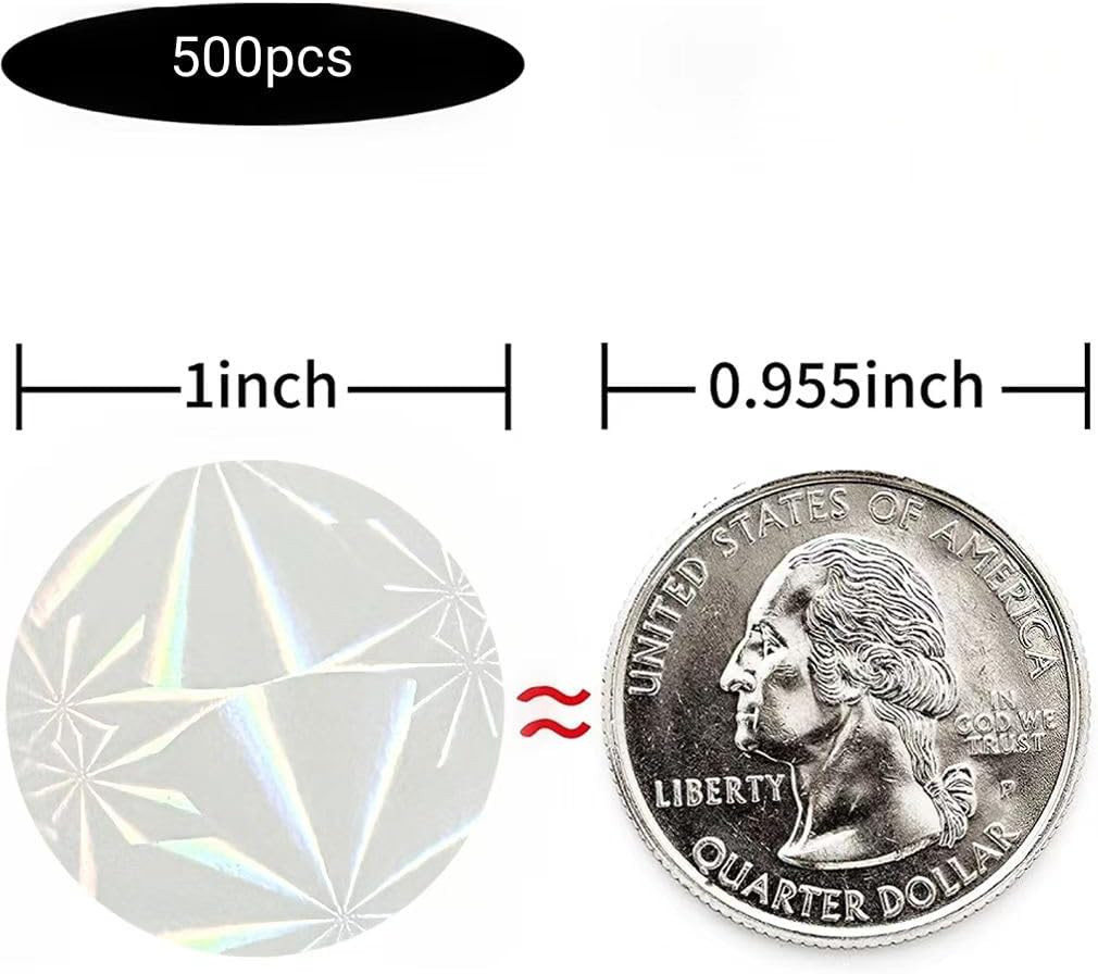 1″ 500Pcs Laser Reflection Stickers, Clear Transparent Waterproof Sticker Crysta