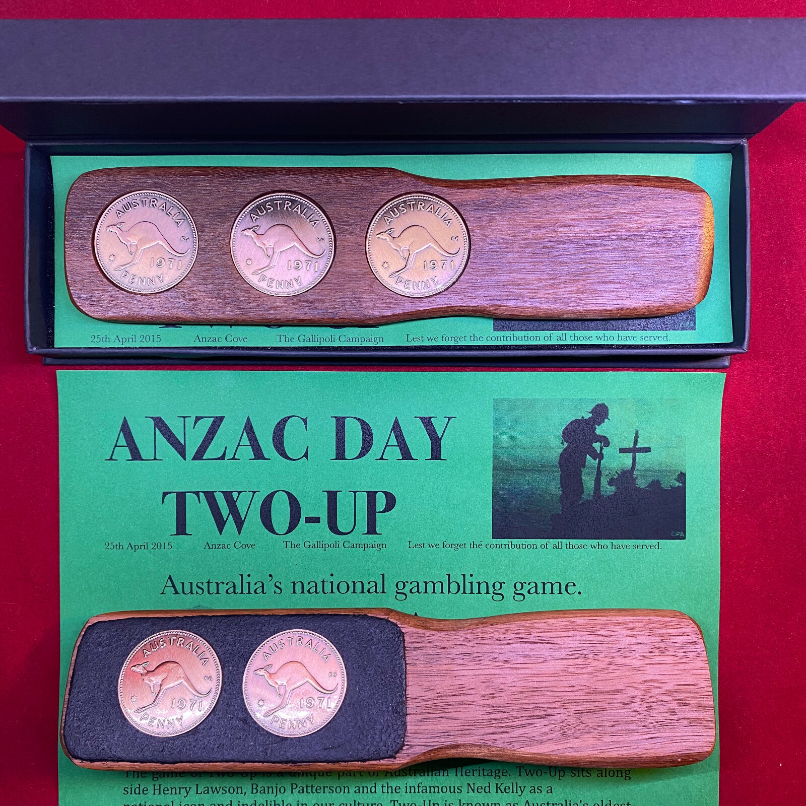 Anzac Day Profesional Two-Up Game with Australian Pennies Pubs Clubs Hotels
