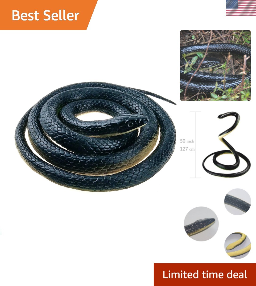 Realistic Rubber Fake Snake Toy 50 Inch Mamba for Garden Props and Practical …