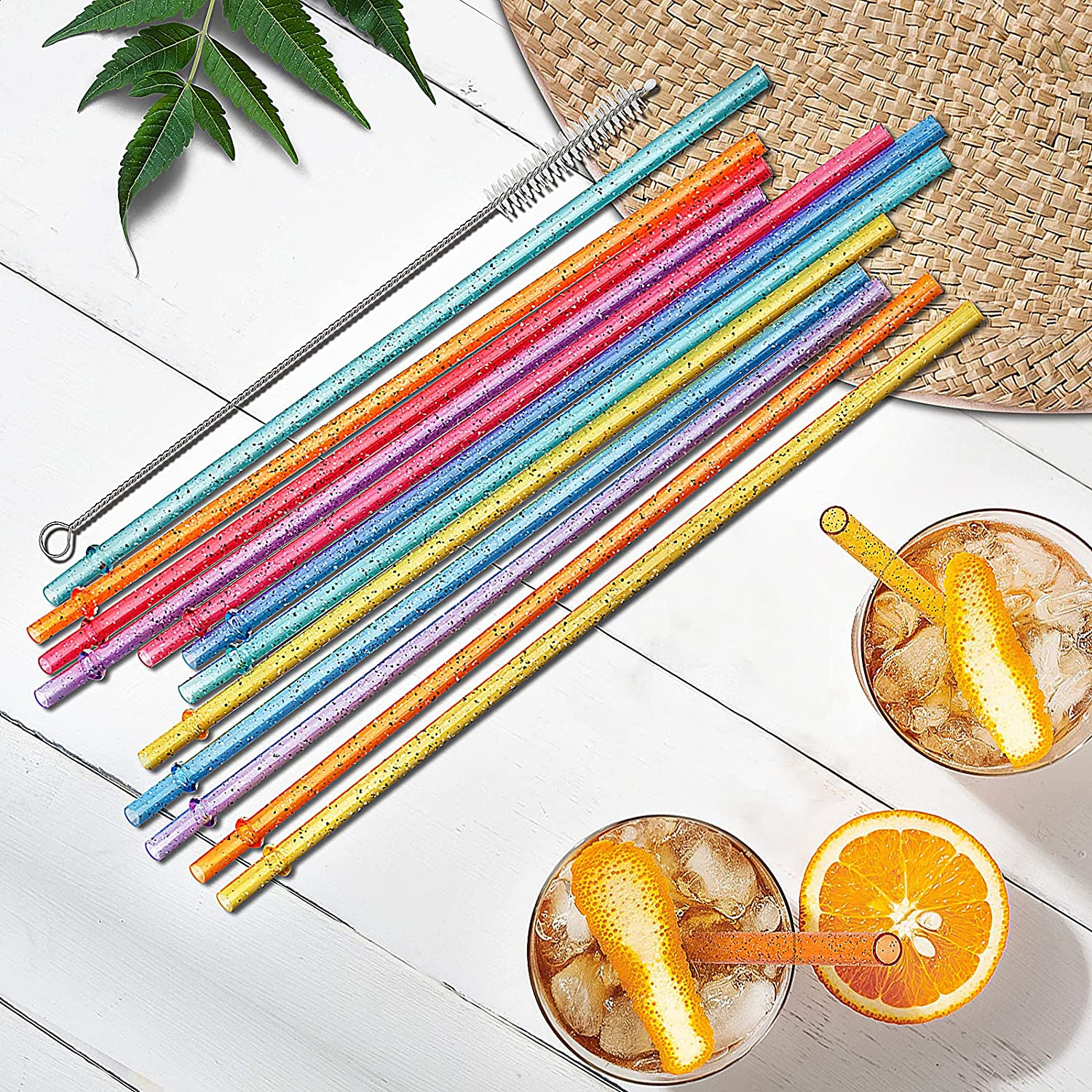 Glitter Reusable Colorful Straws 11″ Sparkle Tumbler Drinking Jar BPA Free 12 PC
