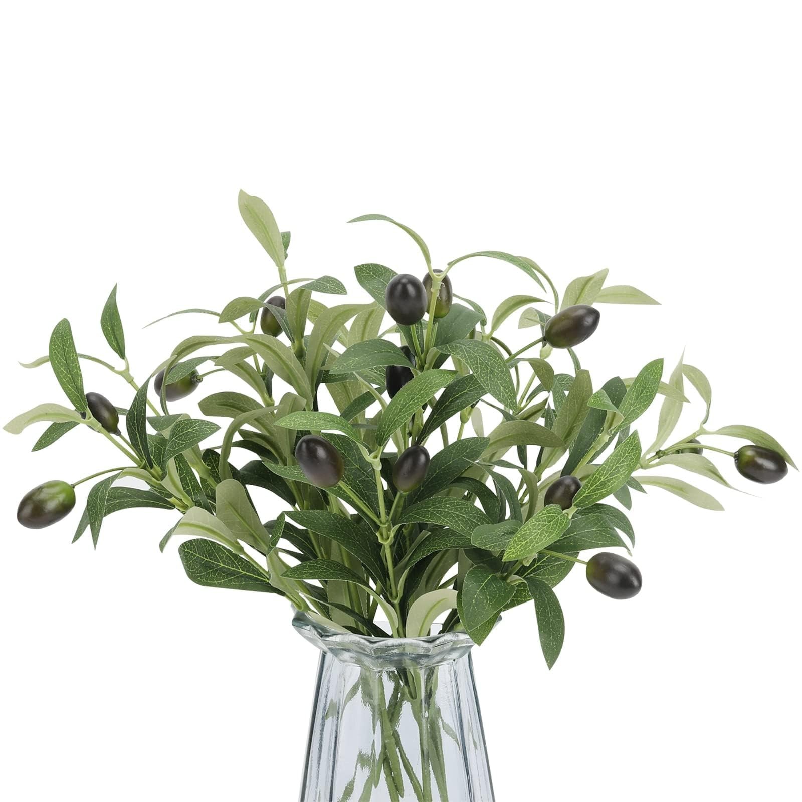 Erlandens 10pcs Faux Olive Leaves Stems 10” Tall Artificial 10in, Green
