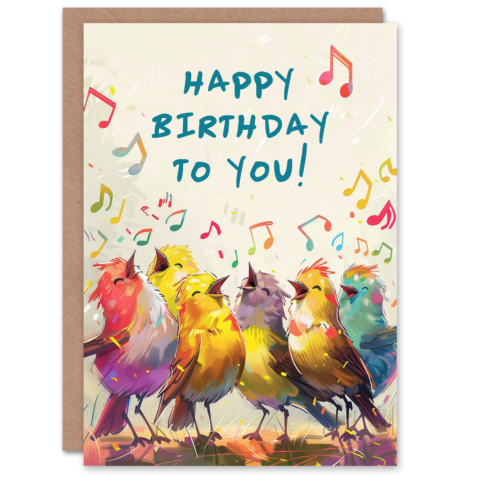 Birthday Card Colourful Birds Singing Happy Birthday Illustration For Girl Boy