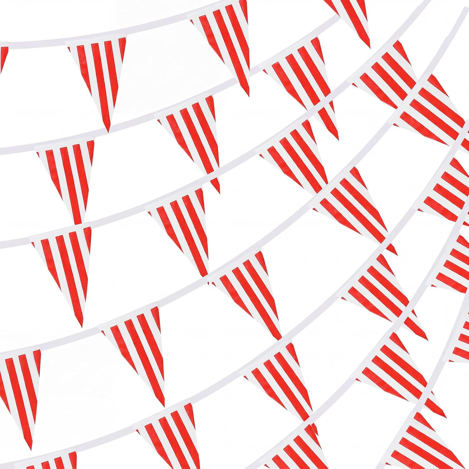 170Ft 120Pcs Red and White Striped Pennant Banner, Carnival Circus Decorations S