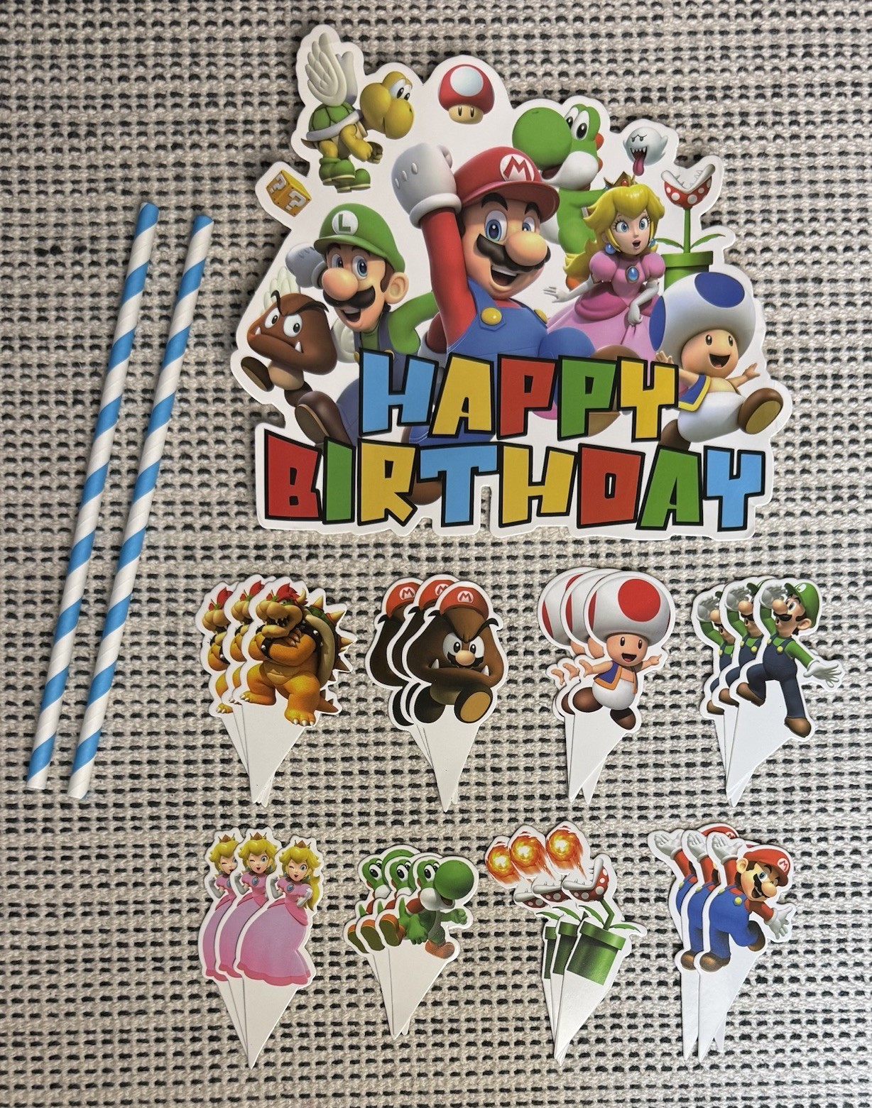 NEW 117Pcs Super Mario Bros Birthday Party Decor Backdrop Banner Cake Toppers+