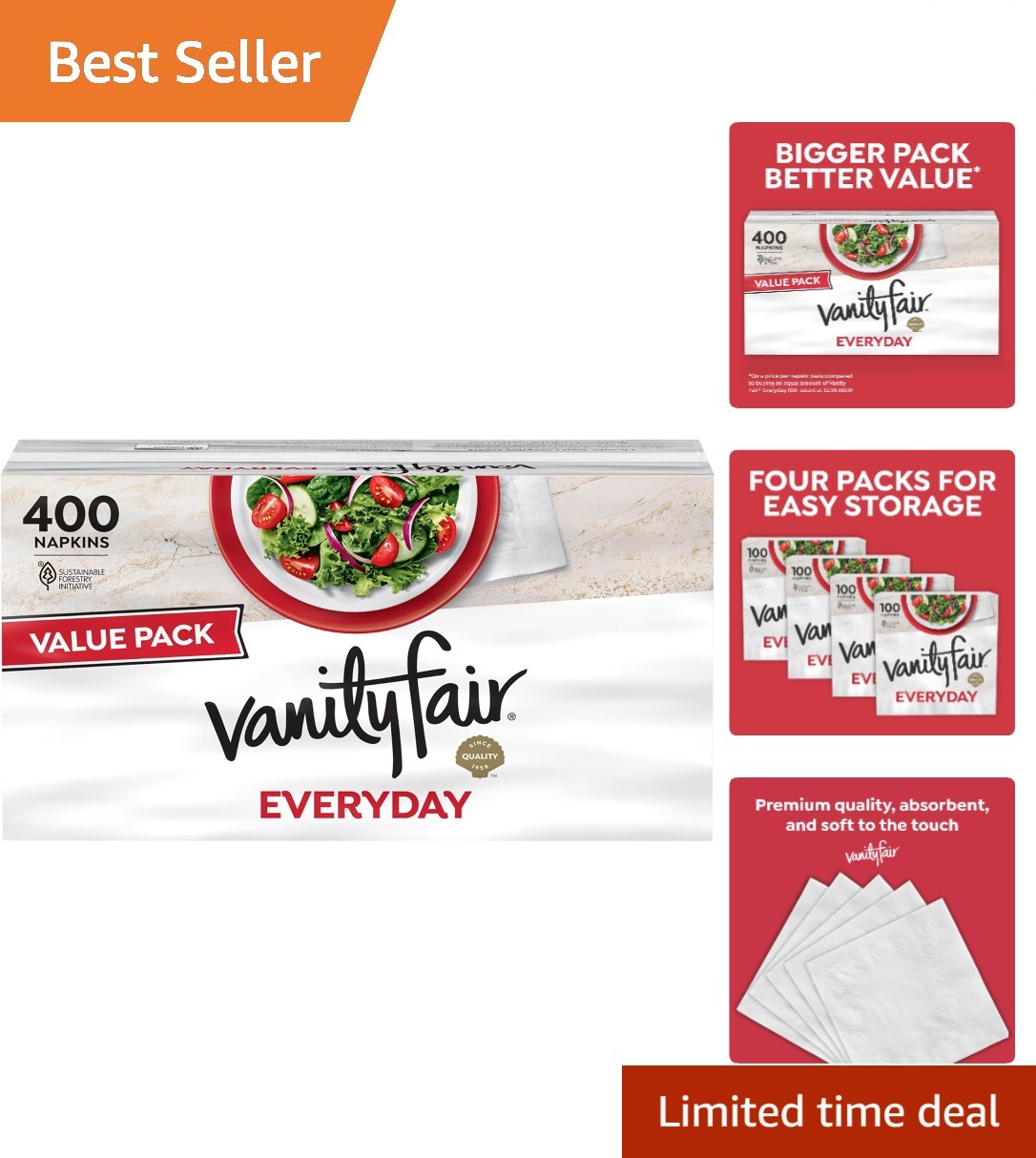 Vanity Fair Everyday Paper Napkins, 400 Count, Disposable Napkins Made Soft A…