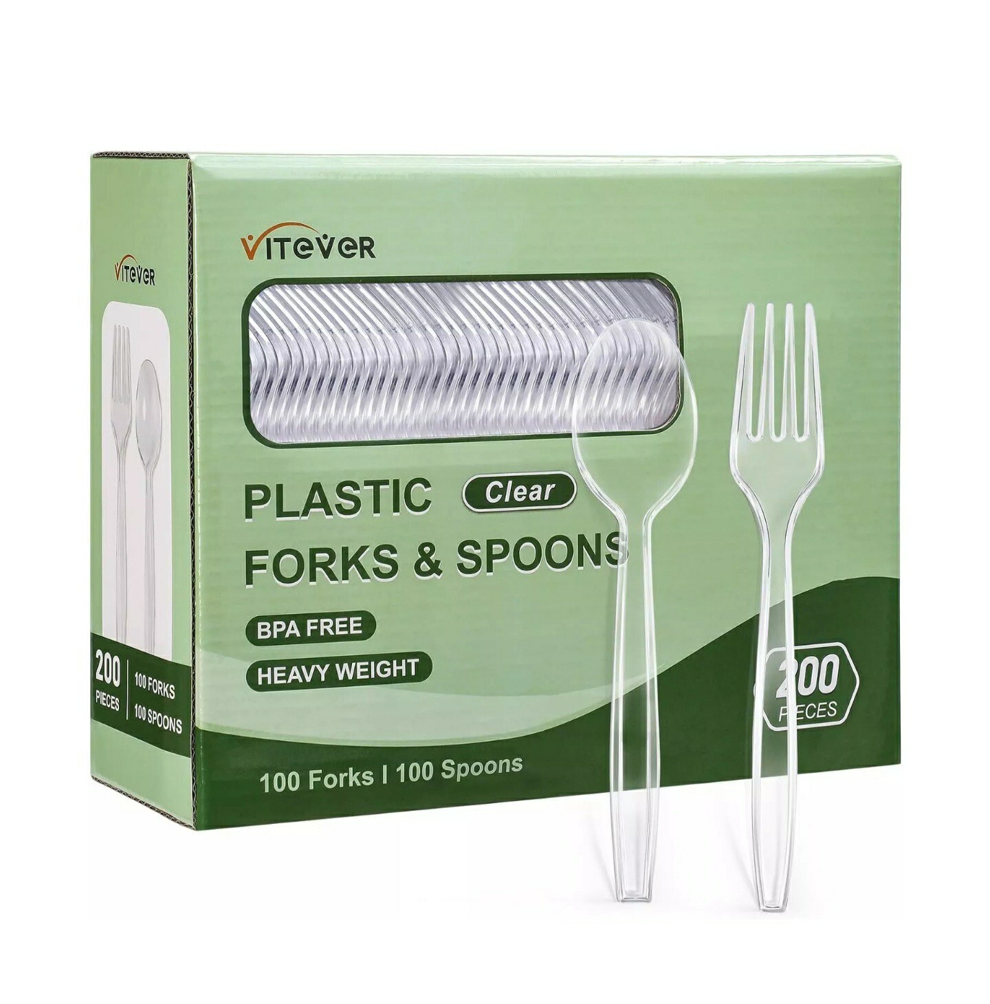 200 Count Disposable Plastic Silverware Heavy Duty Plastic Forks and Spoons Set