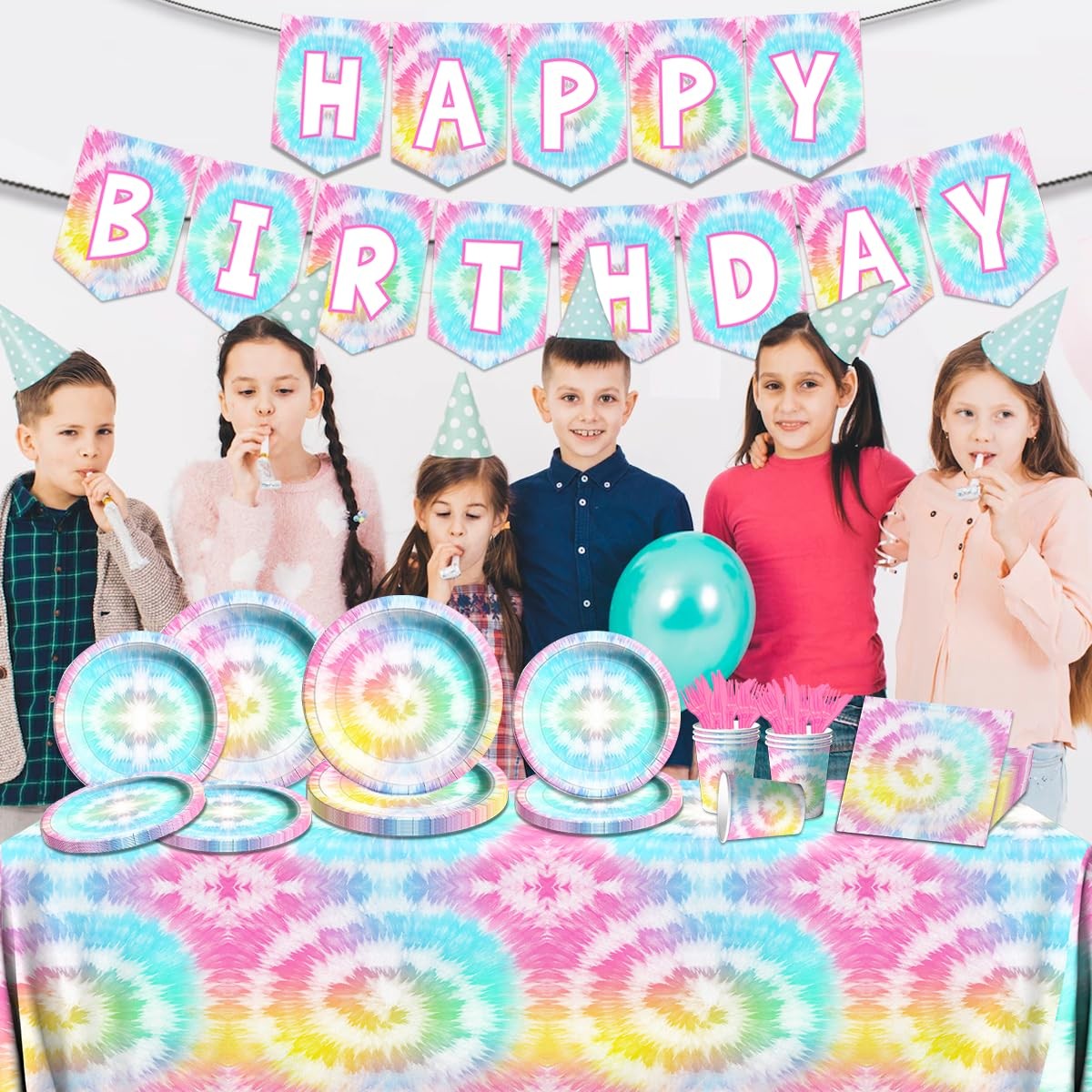 142 Pcs Tie Dye Birthday Decorations | Colorful Party Supplies for 20 Guests