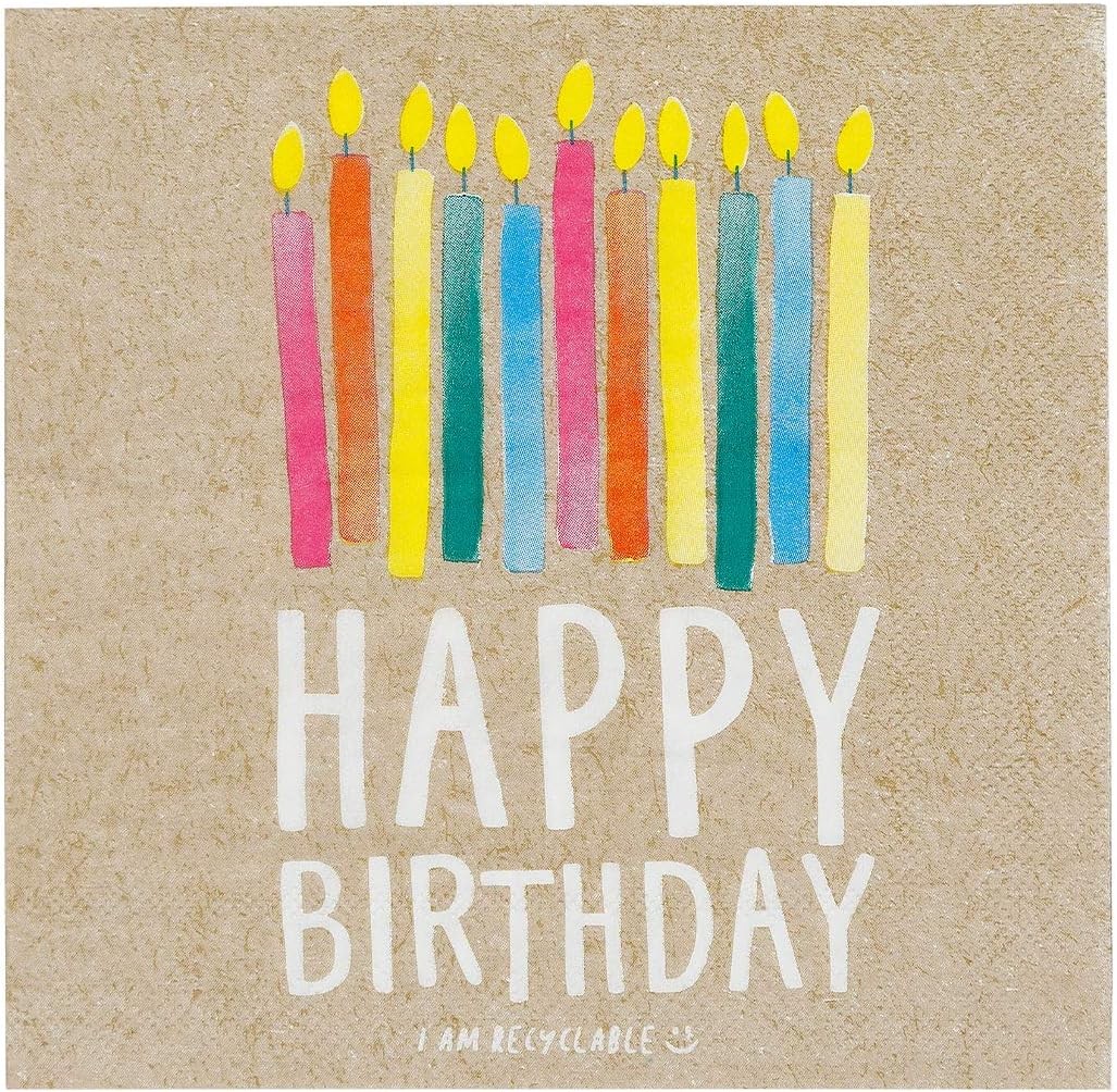 Kraft Birthday Party Paper Napkins ZERO PLASTIC ,33CM, 20PK