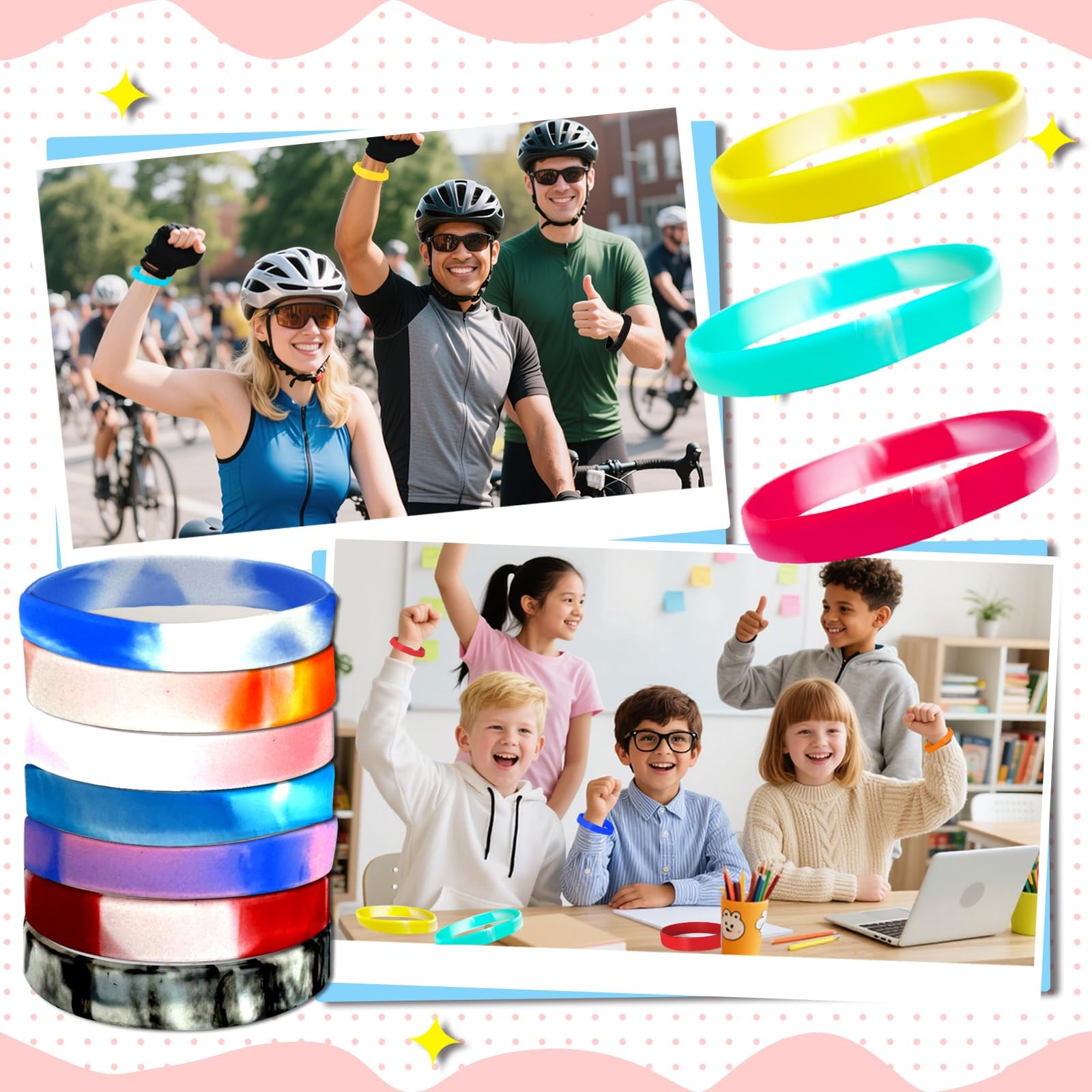 BOUBONI 24 Pcs Gradient Color Silicone Bracelets 7.87 inches,