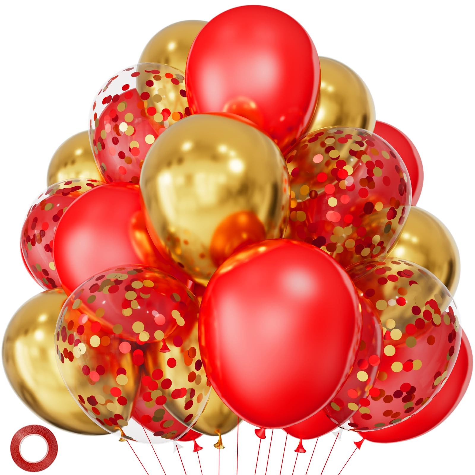 Royal Red & Gold Latex Balloons 12 Inch, Metallic Gold, Confetti Mix with Ri…