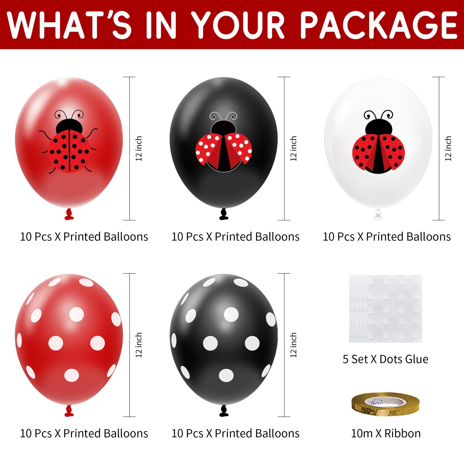 Ladybug Party Balloons Decorations Supplies, 50Pcs Disposable Red Black Polka…