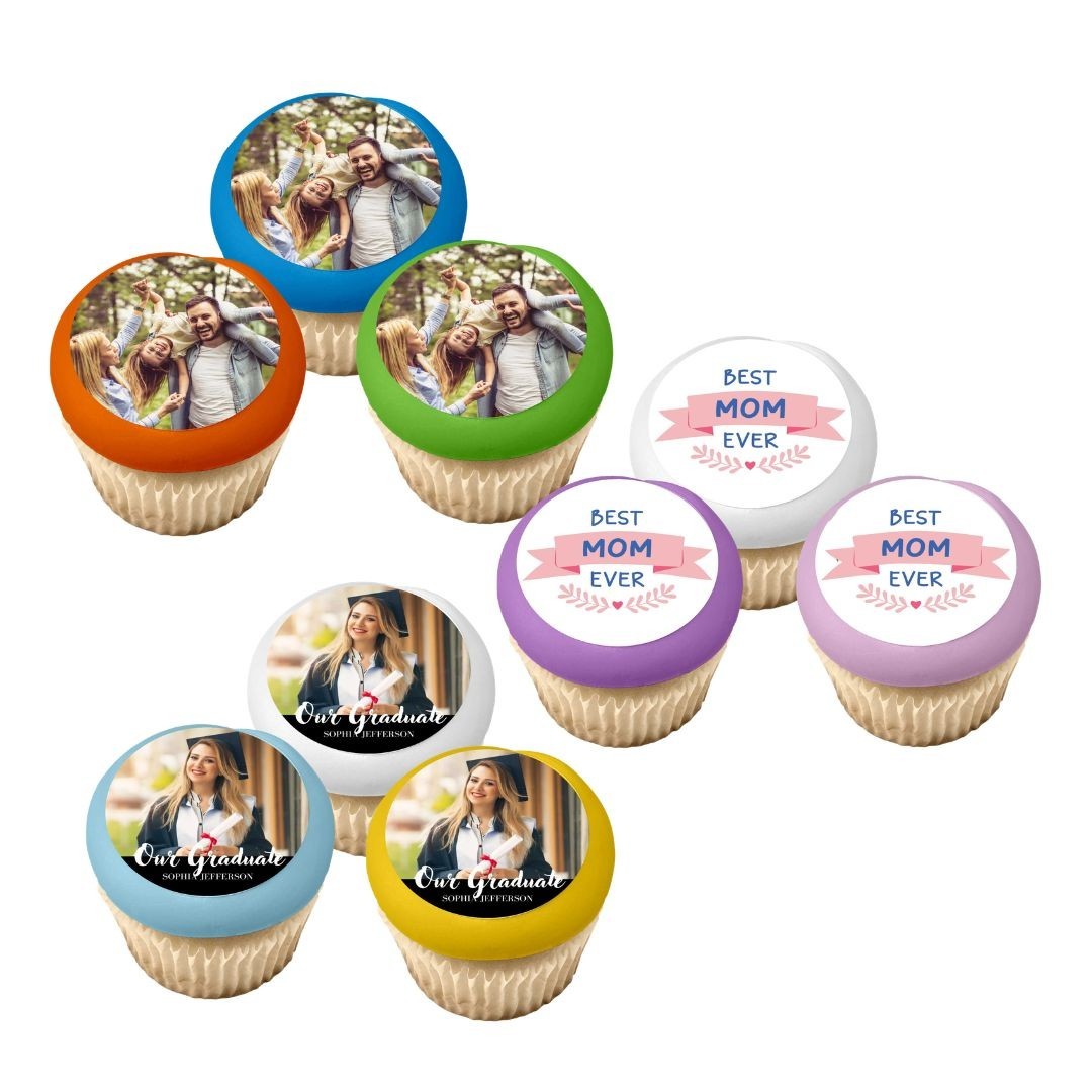 Custom Edible Cupcake Toppers 2 Inch Round 12 Count Personalized Cake Decoration