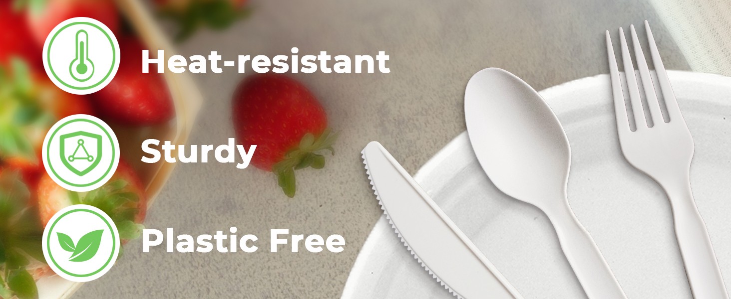 100% Compostable Forks 60 Count Disposable Forks Heavy Duty Utensils Set Fork