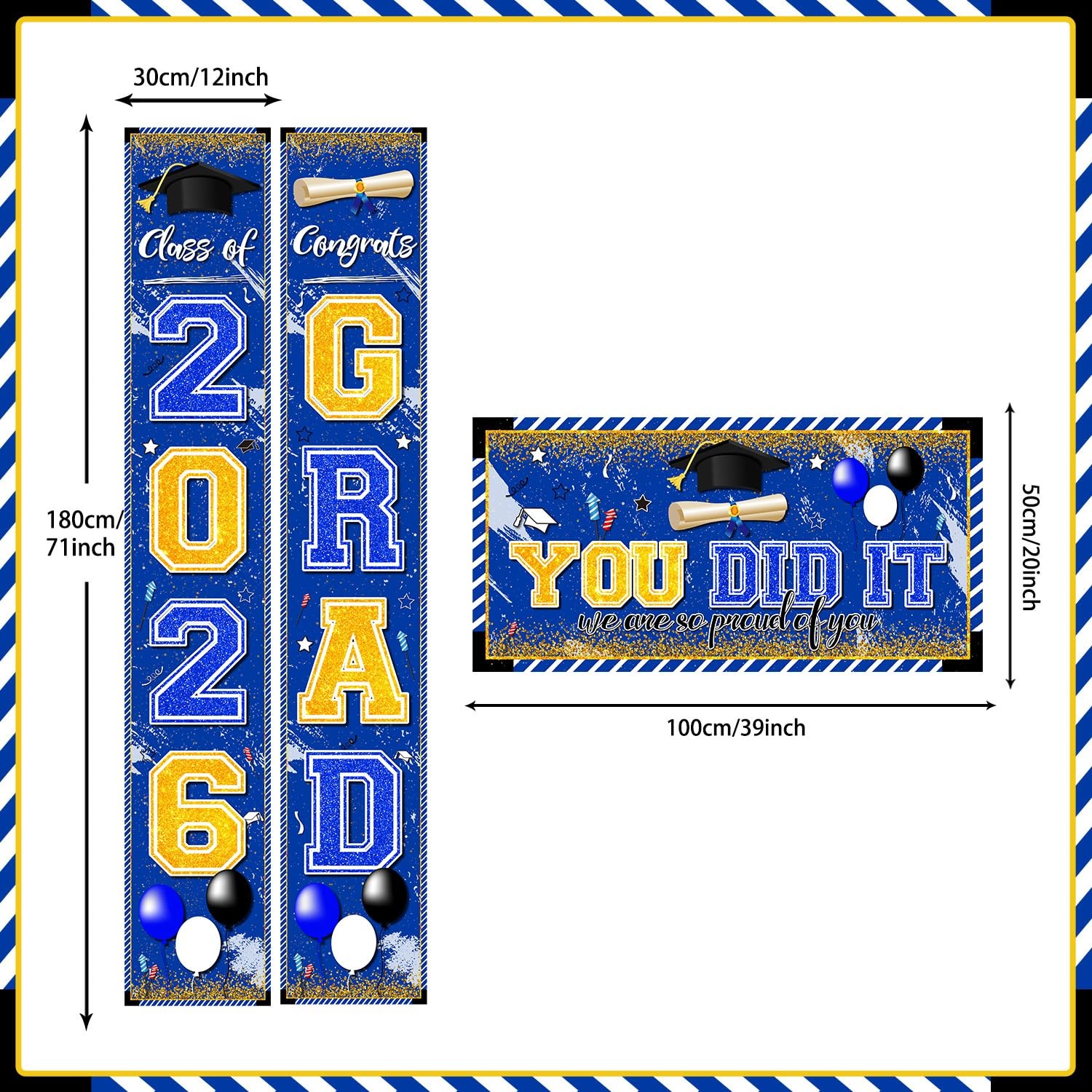 Blue and Gold Graduation Decorations Class of 2026 Banner