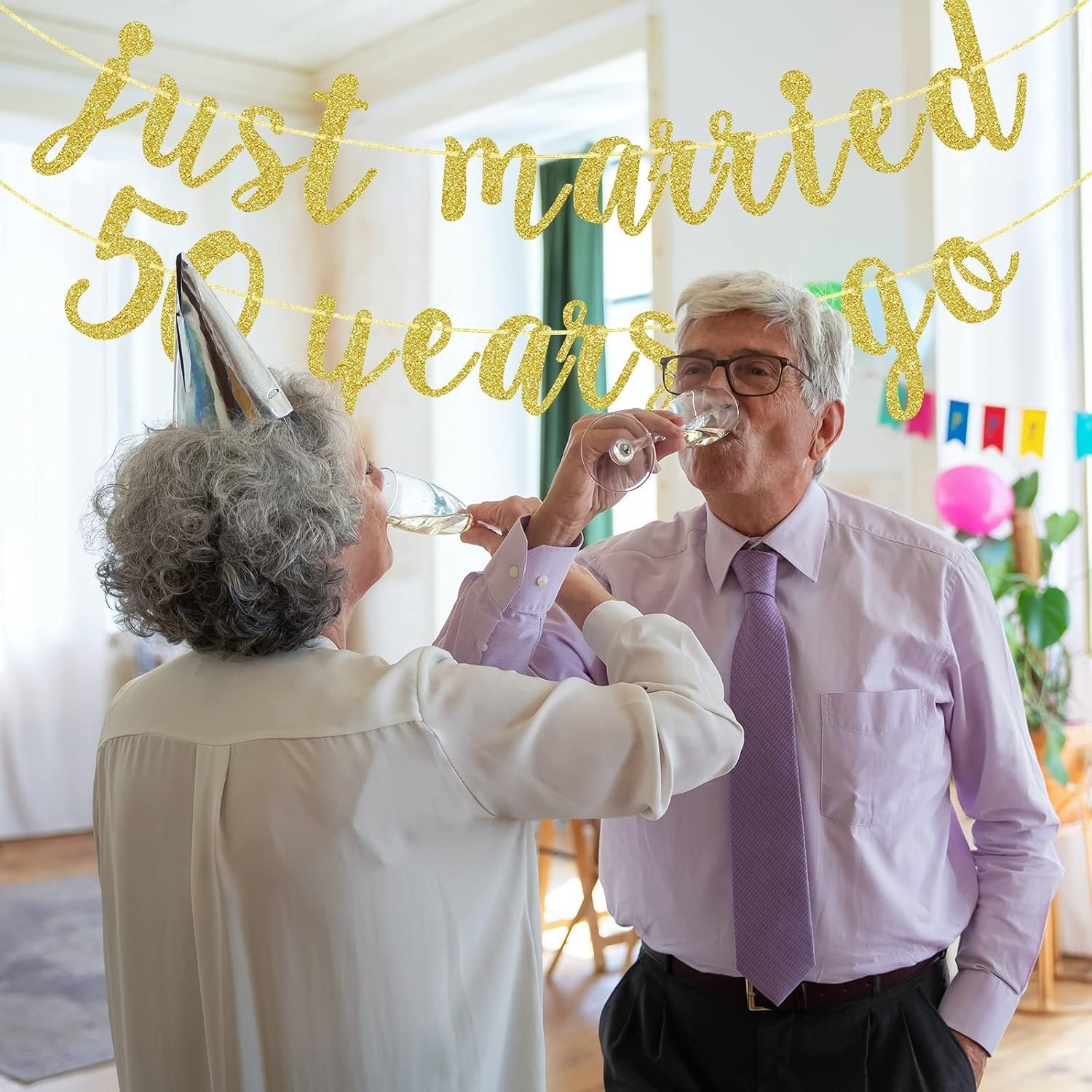 50 of Love Gold Glitter Banner – Perfect for 50th Anniversary Celebrations