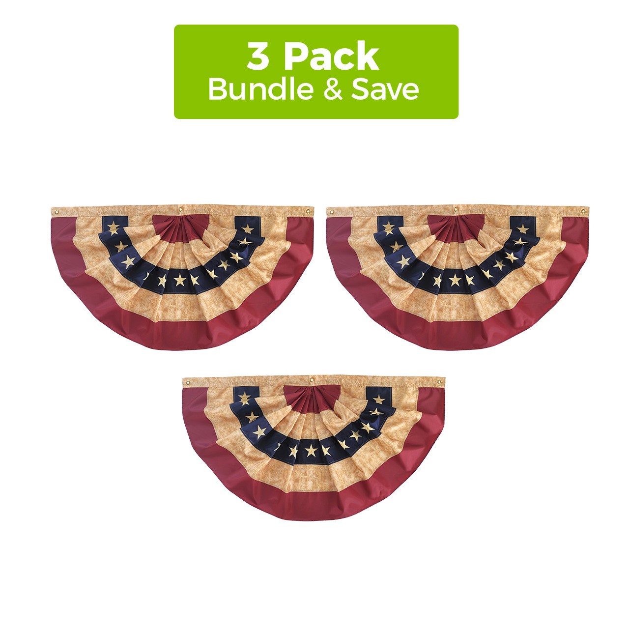 Briarwood Lane Tea Stained Patriotic Bunting 48″ x 24″ (Set of 3)