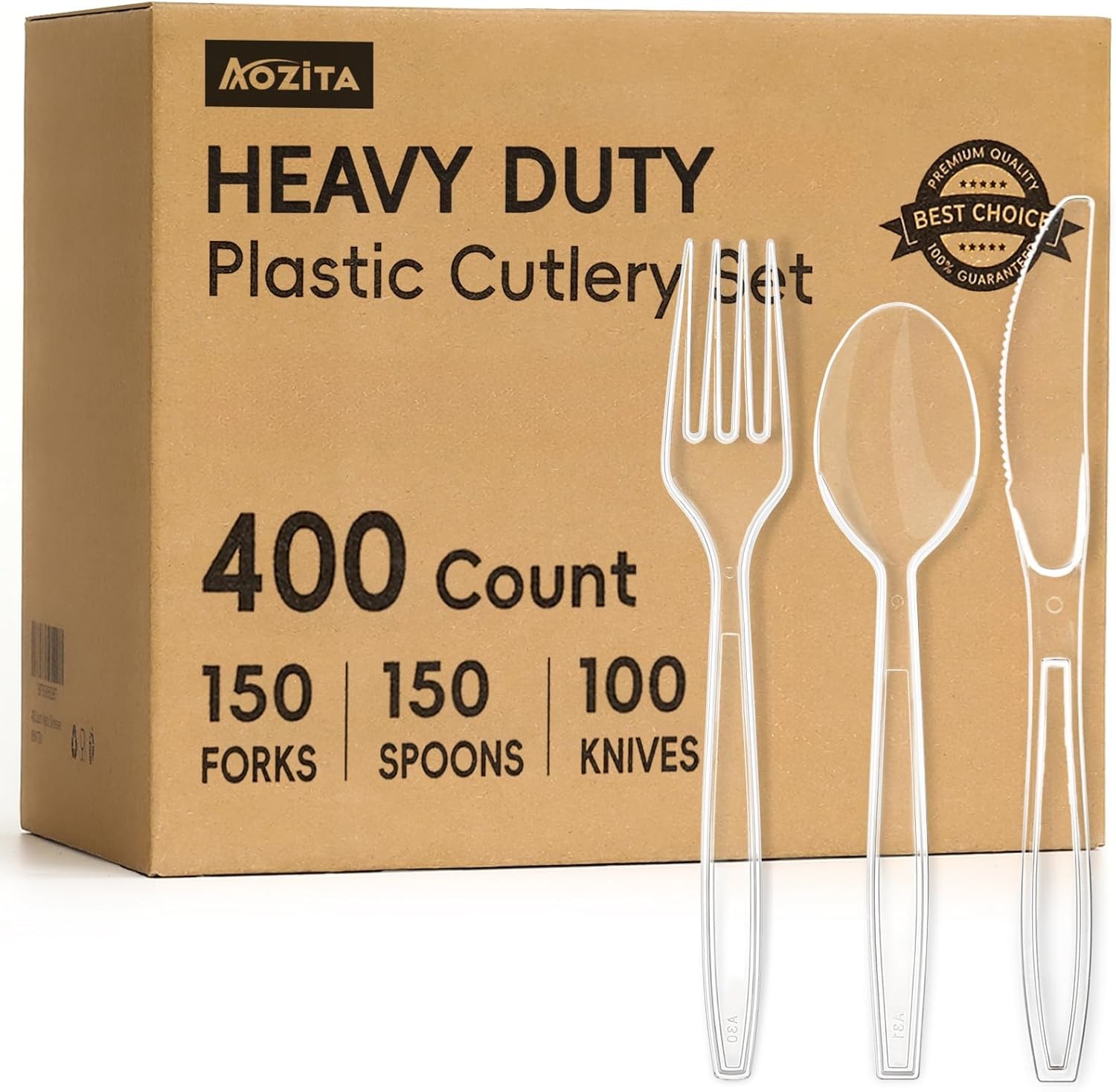 400 Count Heavy Duty Plastic Silverware BPA-Free Clear Plastic Cutlery Set