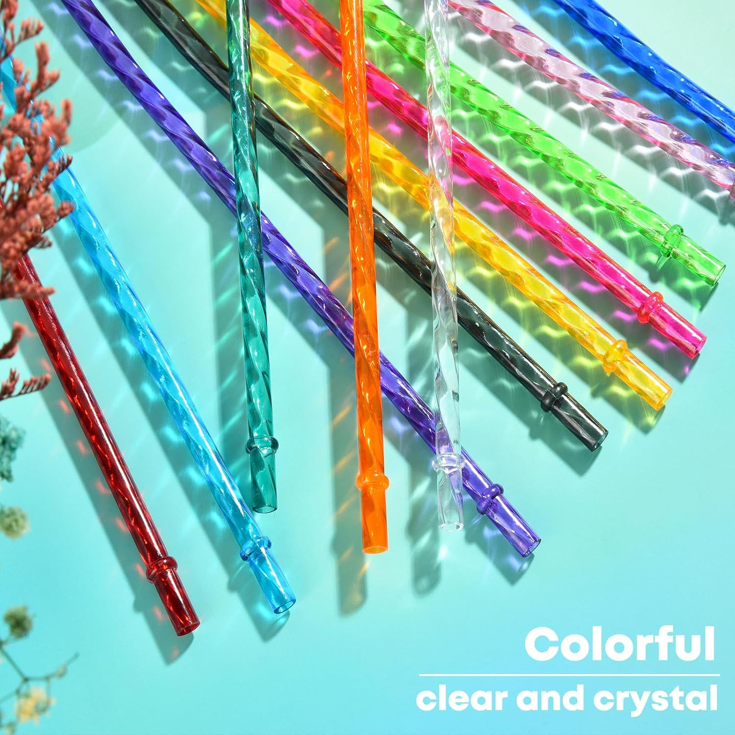 12-Pack Reusable Plastic Clear Swirl Straws, 11″ Long Colorful Hard Plastic T…