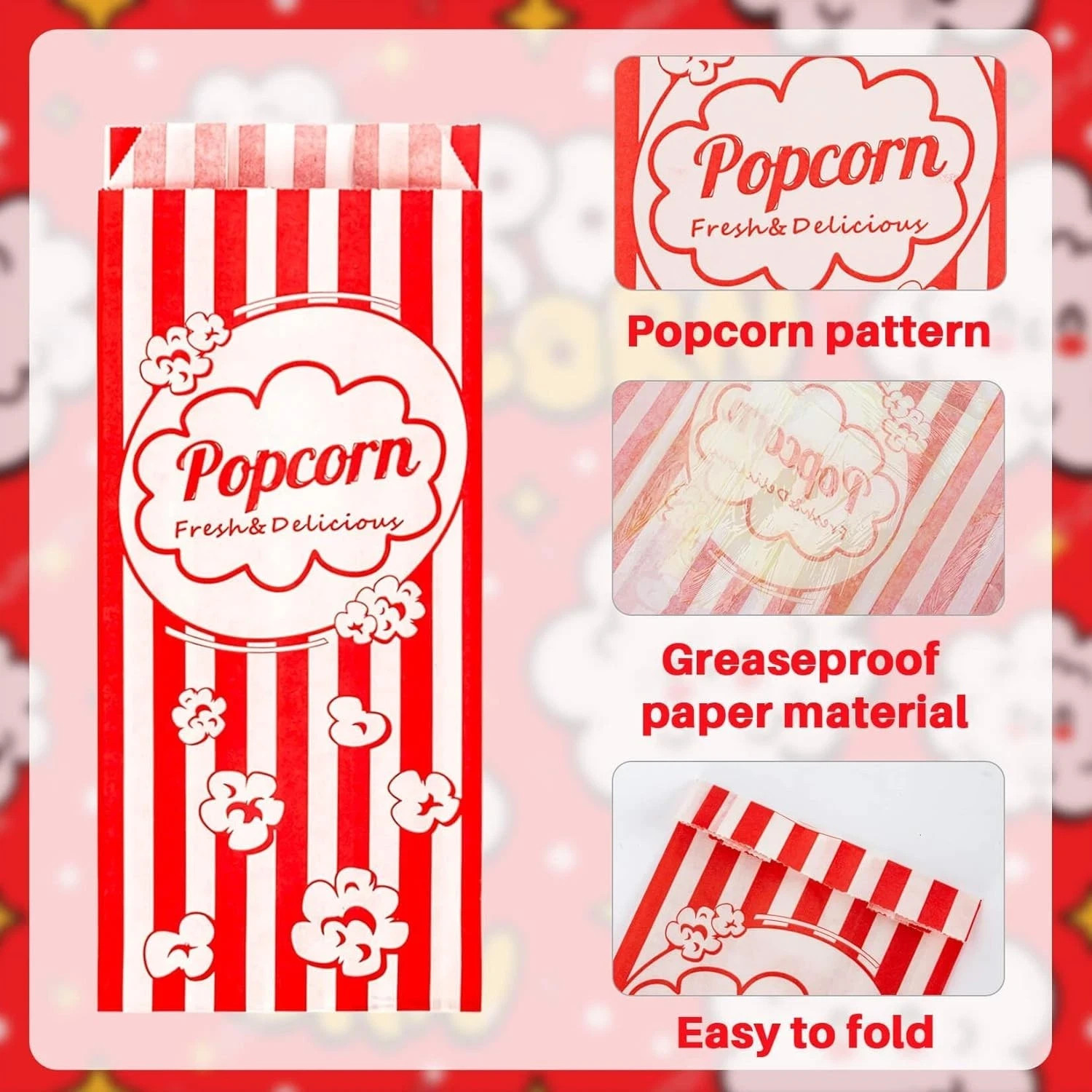 100PCS Popcorn Bags Individual Servings – MAQIHAN Disposable Paper Popcorn…
