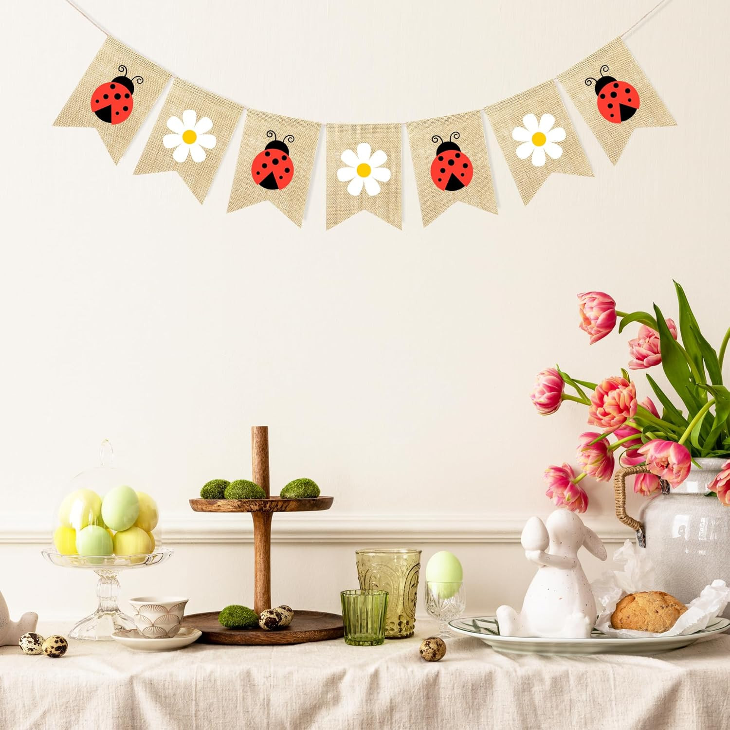Daisy Ladybug Banner Burlap Bunting Garland Ladybug Party Decorations for Weddin