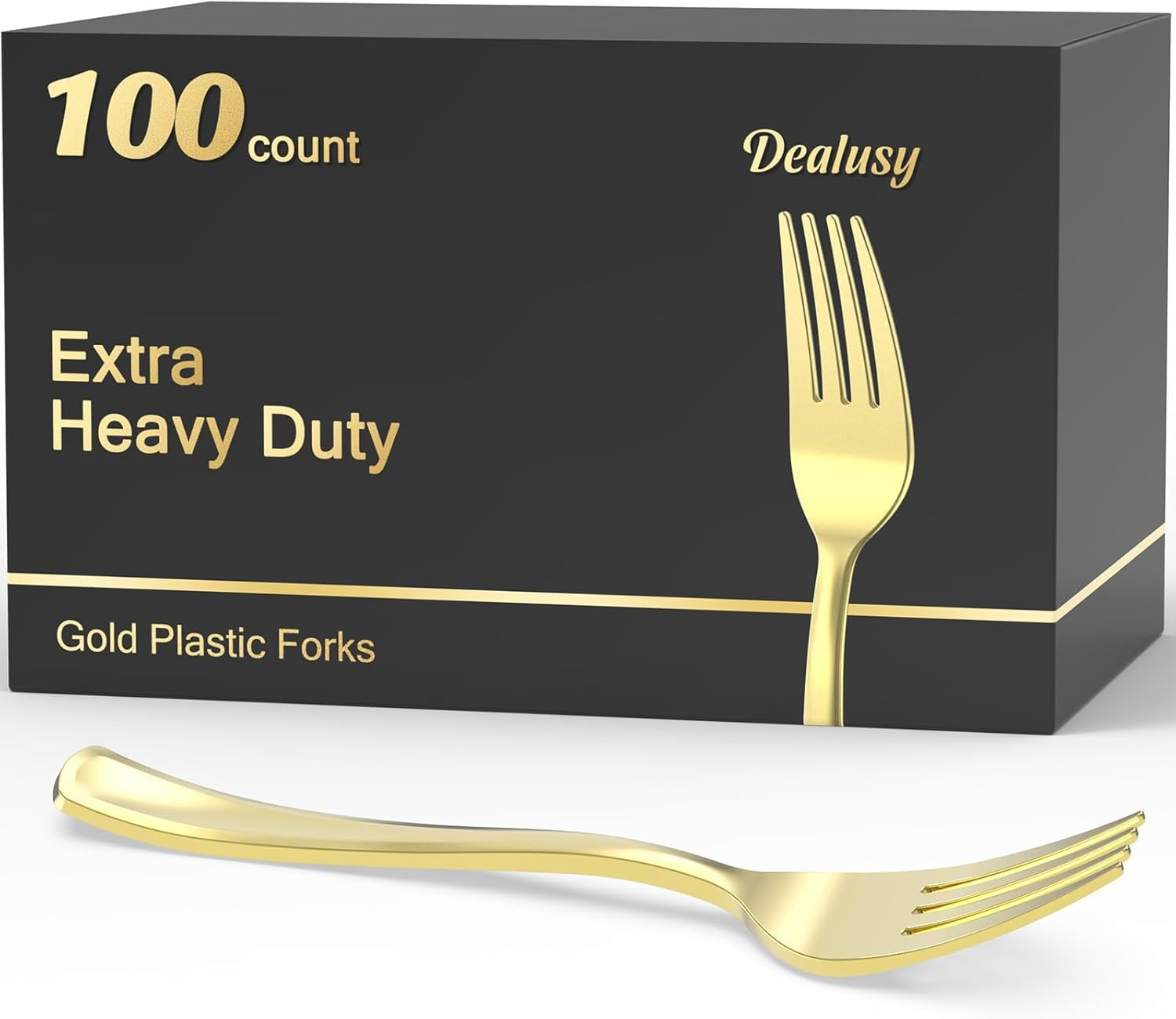 100 Count Heavy Duty Gold Plastic Forks Disposable, Bpa-Free, Heat Resistant, So