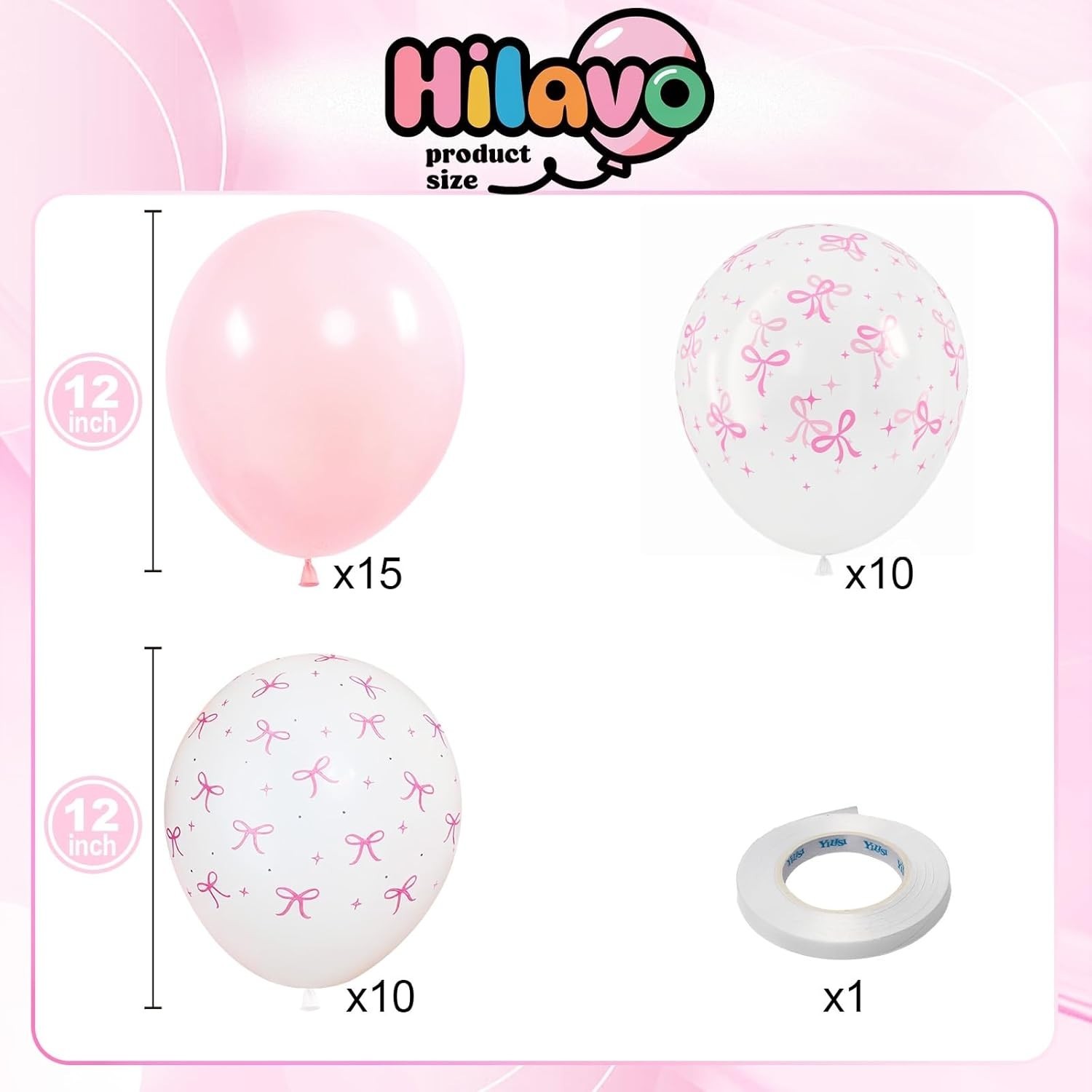 Pink Bow Balloons, 12 Inch Pastel Light Pink Transparent White Bow Print Coqu…