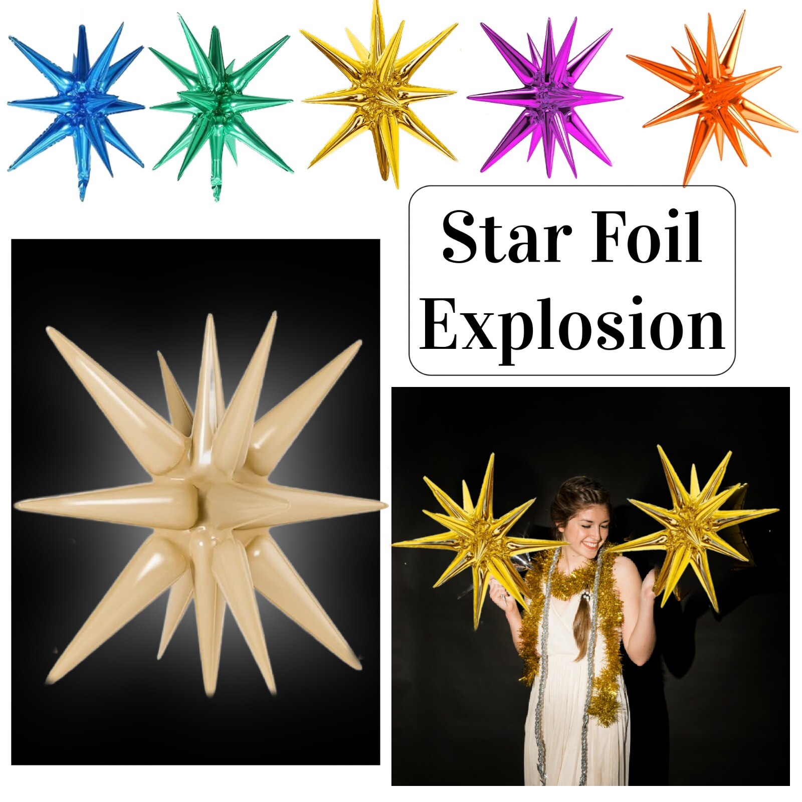Star Burst Explosion Foil Balloon Water Drop Spike Cone Birthday Wedding Decor