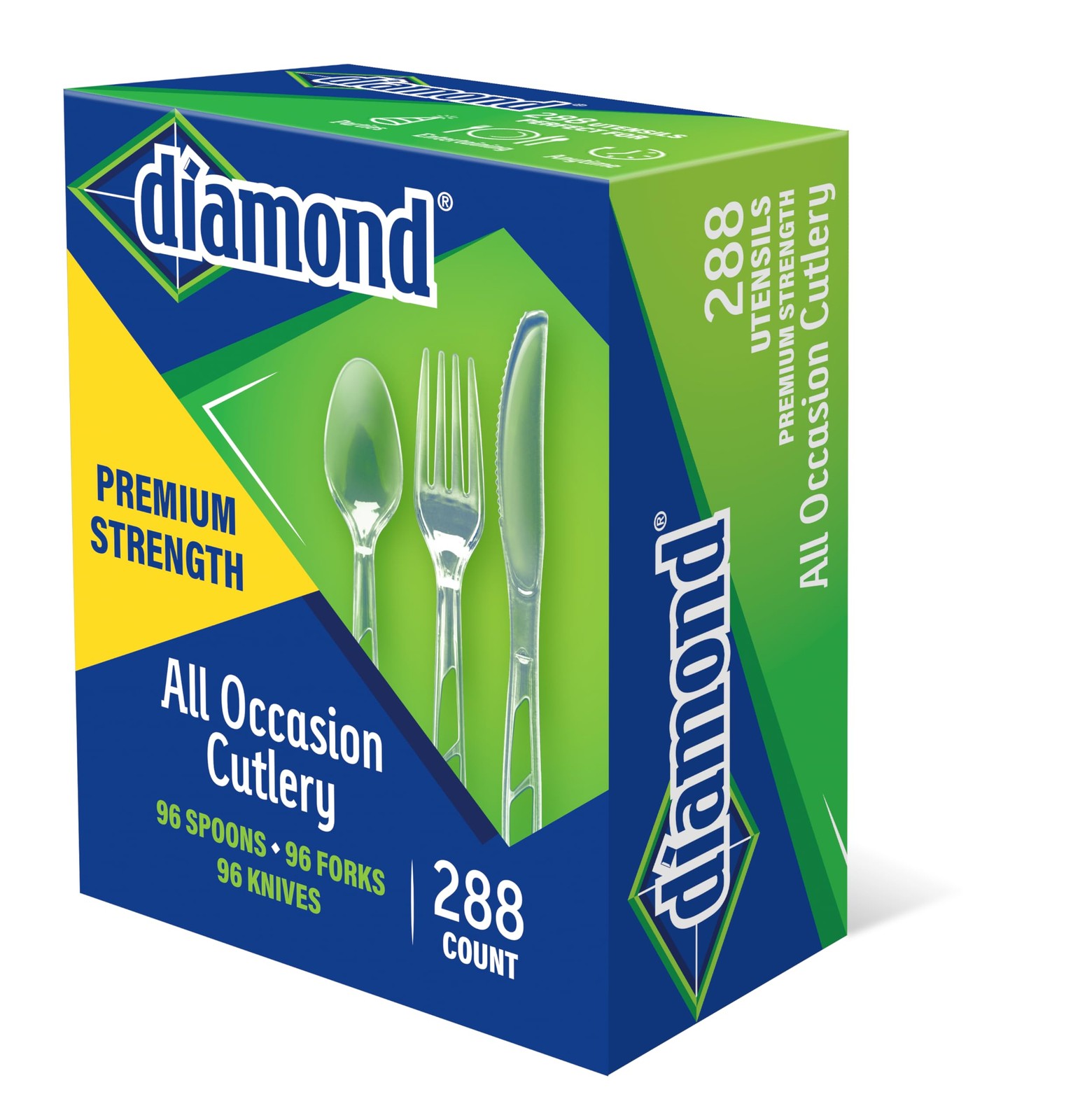 Diamond 288 Count All Occasion Clear Disposable Cutlery Set – 96 Forks Knives