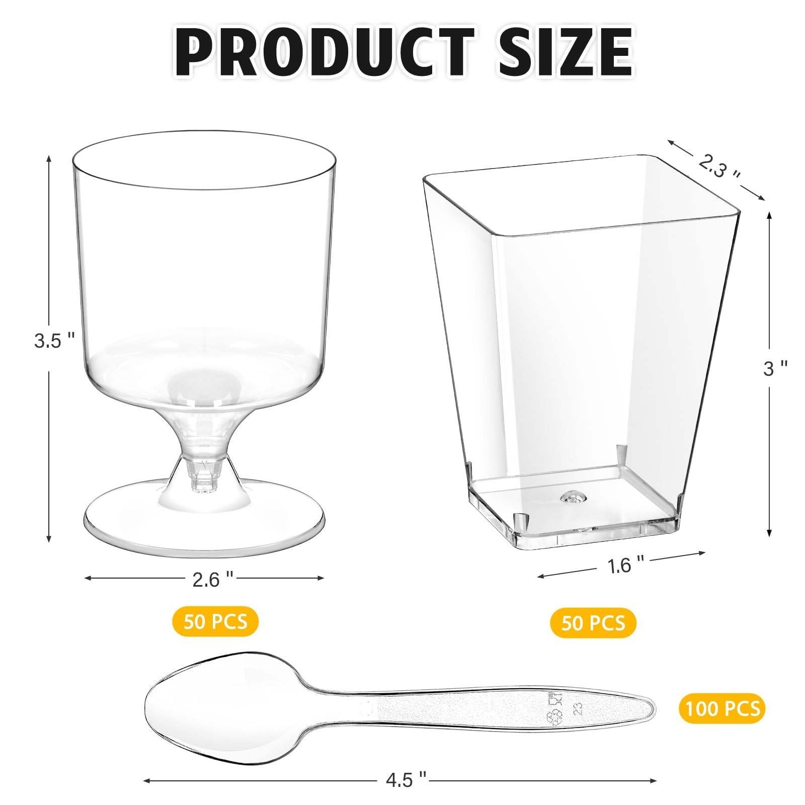Mini Plastic Dessert Cups with Spoons 200 Pcs | Serves 100 | 5 OZ Square and …