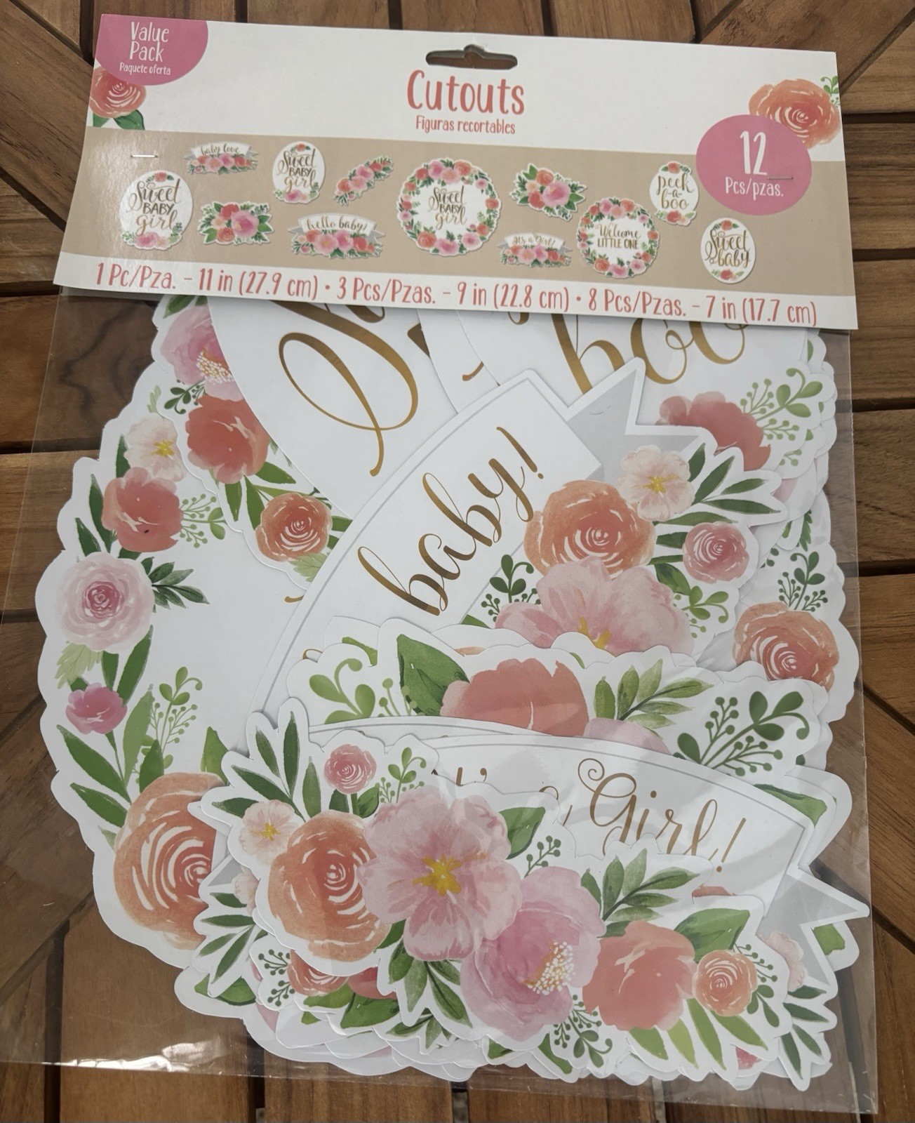 Floral Baby Shower Sweet Baby Girl Table & Wall Cutout 12 Pk Decorations 7”-11”