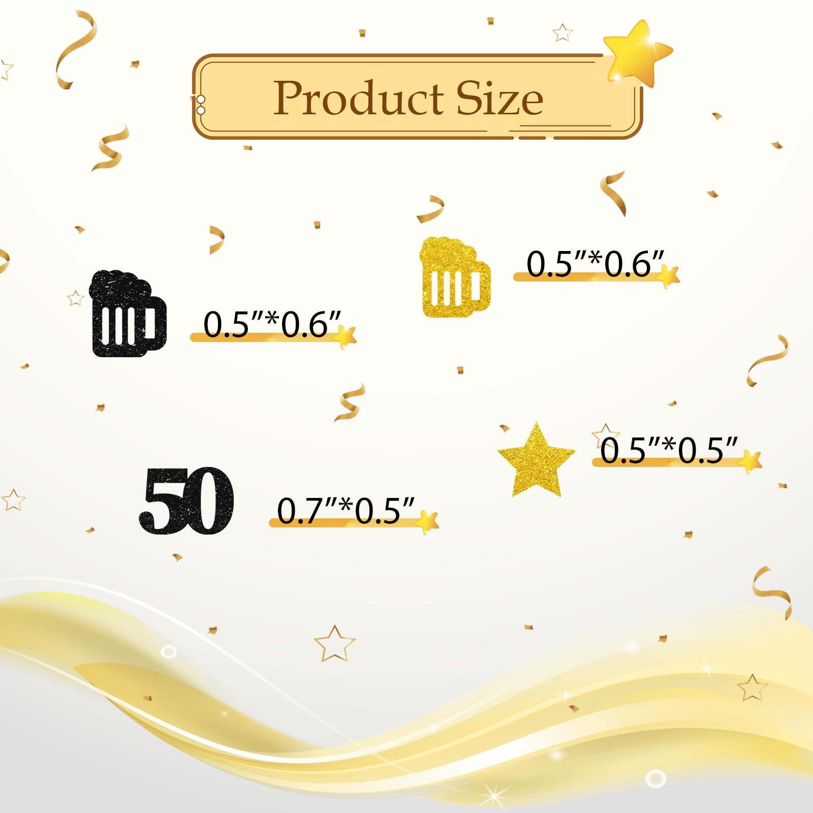 120pcs Beer 50th Birthday Confetti, Black&Gold Glitter Cheers to Fifty Years Tab