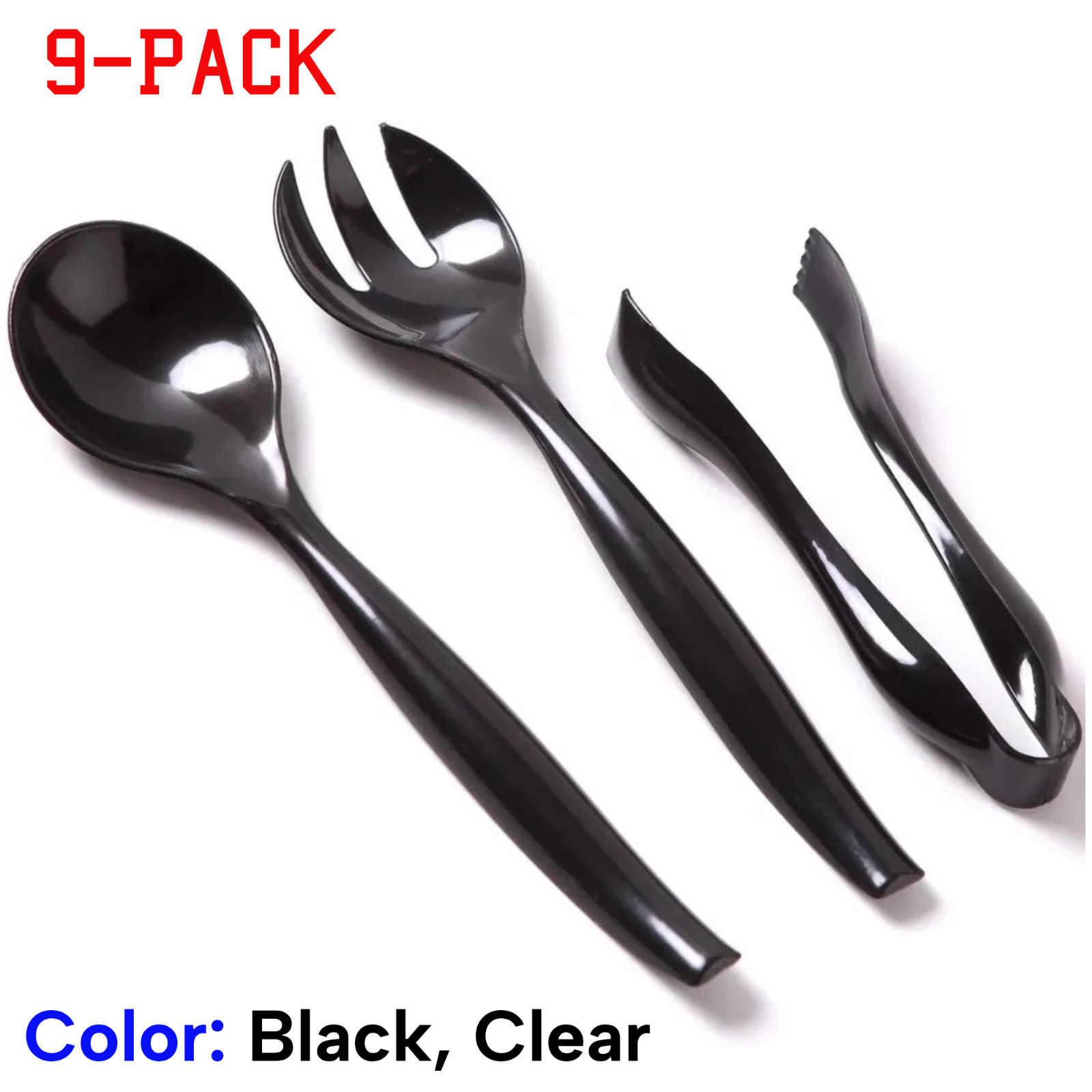 9 Pcs Disposable Serving Utensils Plastic Serving Spoons 10″ Forks 10″ Tongs 6″