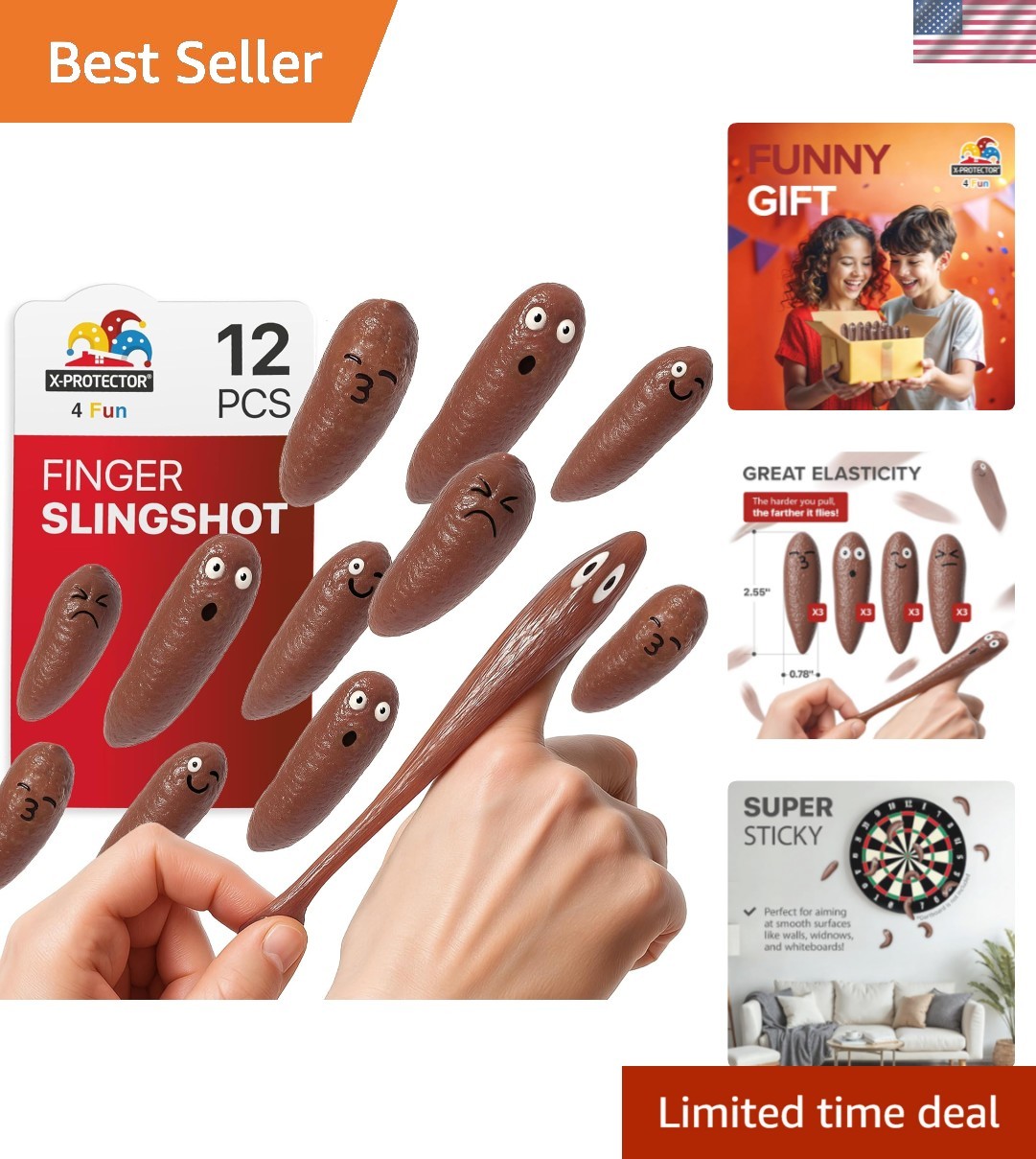 Rubber Poop Slingshot – 12 PCS Pack Flying Fake Shot Finger Slingshot Toy – S…