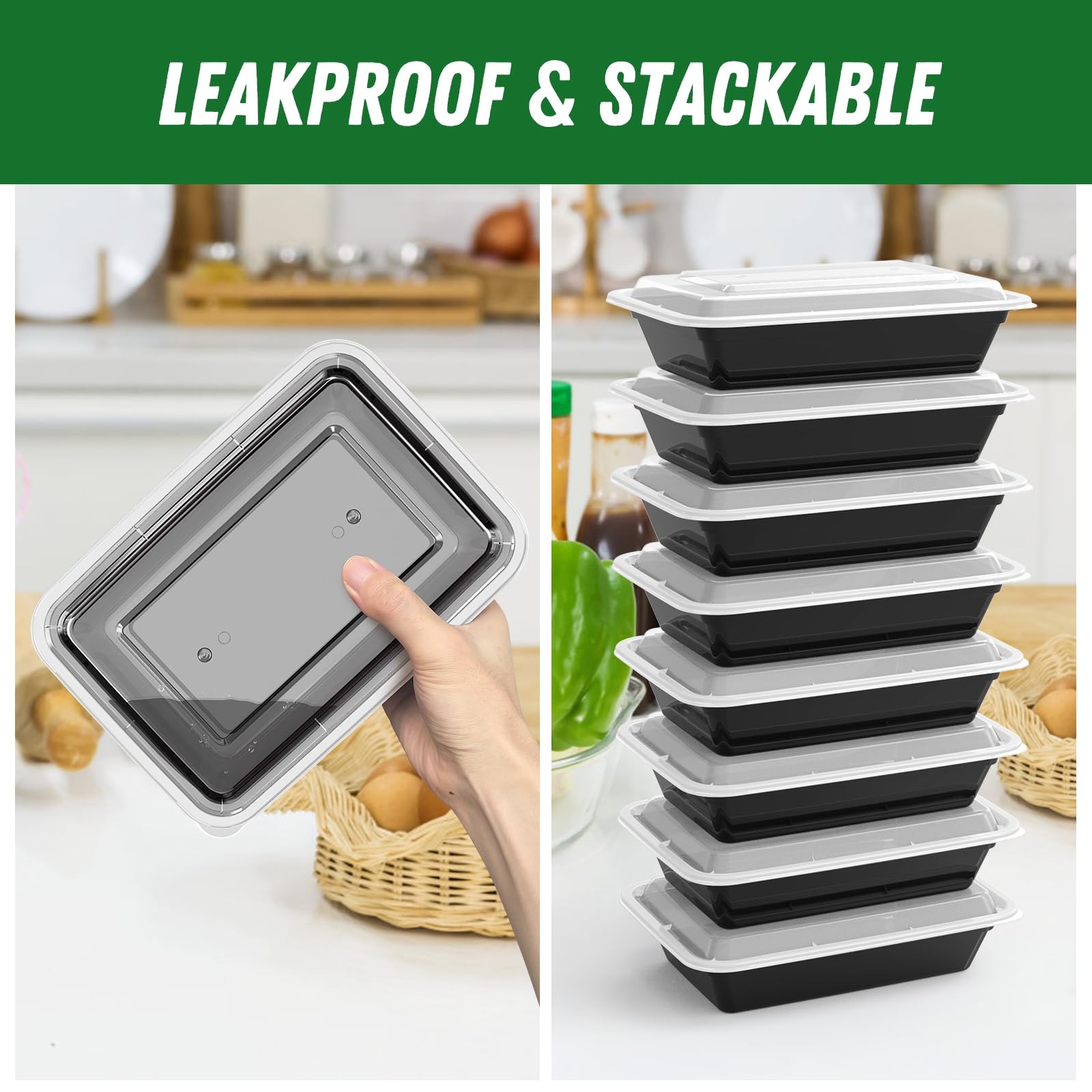 50 Pack (100-Piece) 32 oz Meal Prep Containers Reusable with Easy Open Lids, Stu