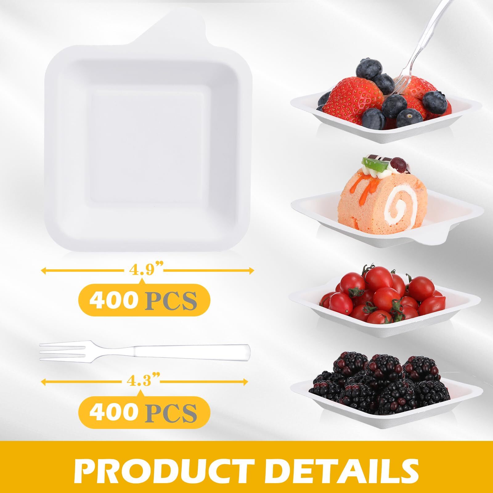 800 Pcs Small Paper Plates with Plastic Forks 4 Inch Disposable Square Dessert