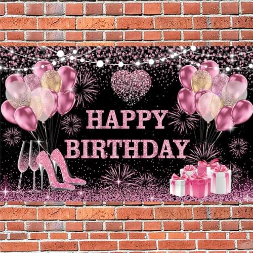 Happy Birthday Party Photography Backdrops Backgrounds | 180×120 cm, Pink Gold