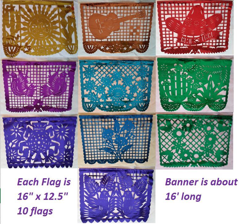 Mexican Papel Picado Cutout Flags Bunting Plastico Paper Plastic Foil Mylar