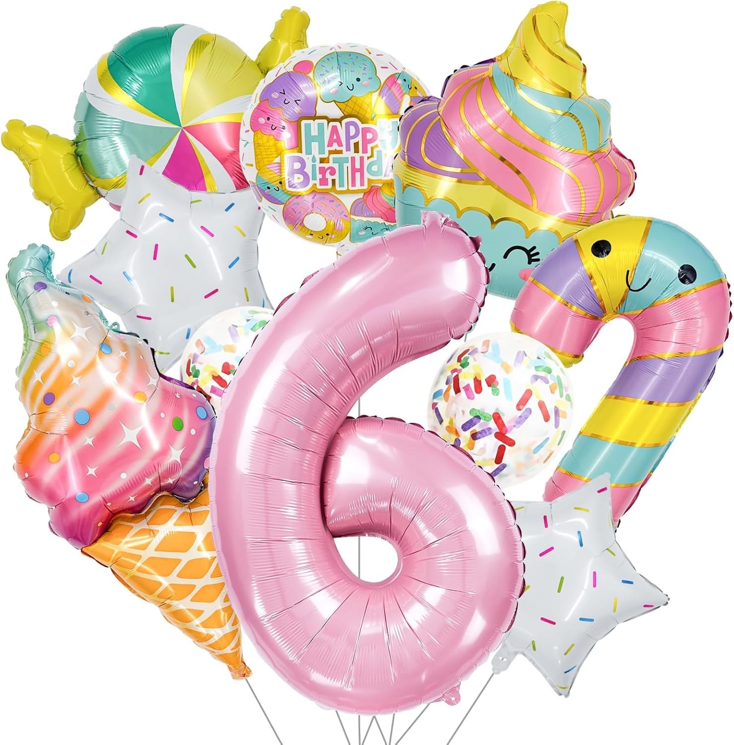 Number Candy Ice Cream Balloon Set, Macaron Pink Dessert-Themed Party Decorat…