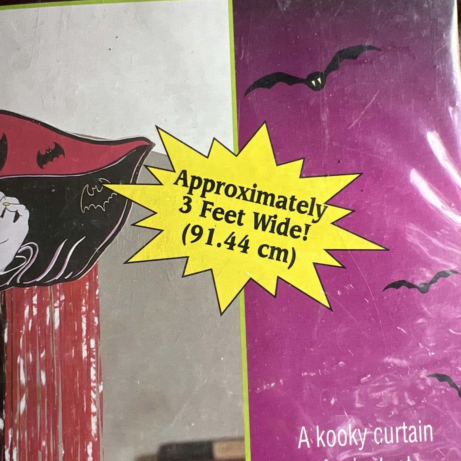 Vintage Halloween Foil Kooky Curtain Dracula Bat Decoration 54″ x 36″ NEW