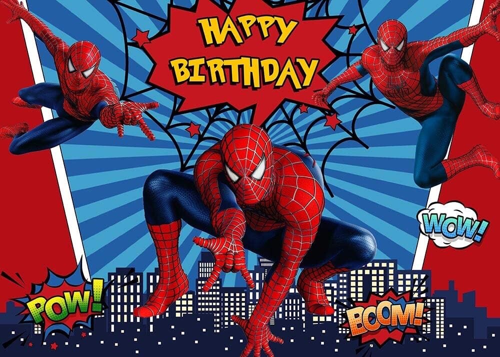 Spiderman Marvel Superhero Happy Birthday Backdrop 5×3.5ft Party Decoration